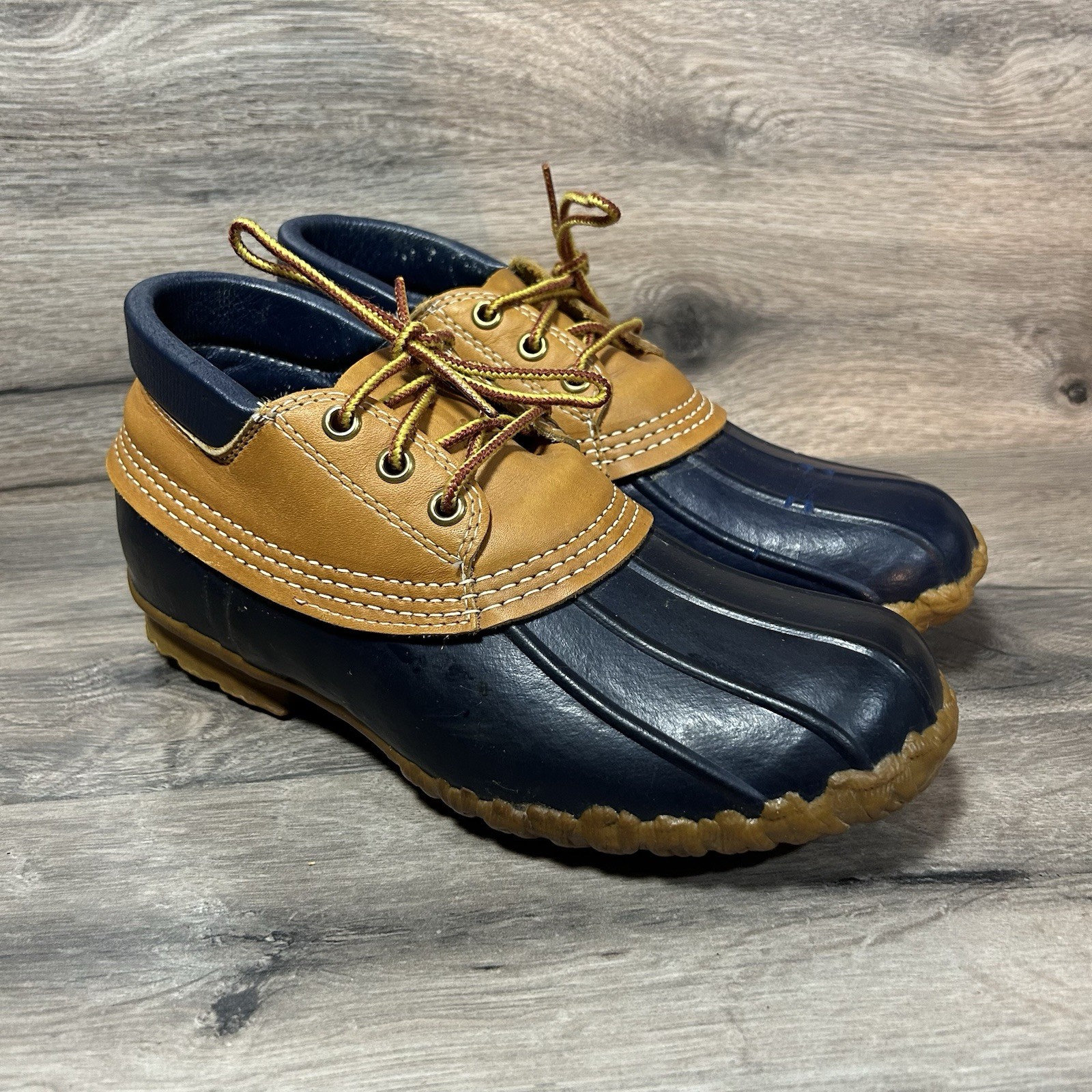 Vintage L.L.Bean Maine Women’s US 7 Hunting Duck Shoes Blue Beige Rain Boots