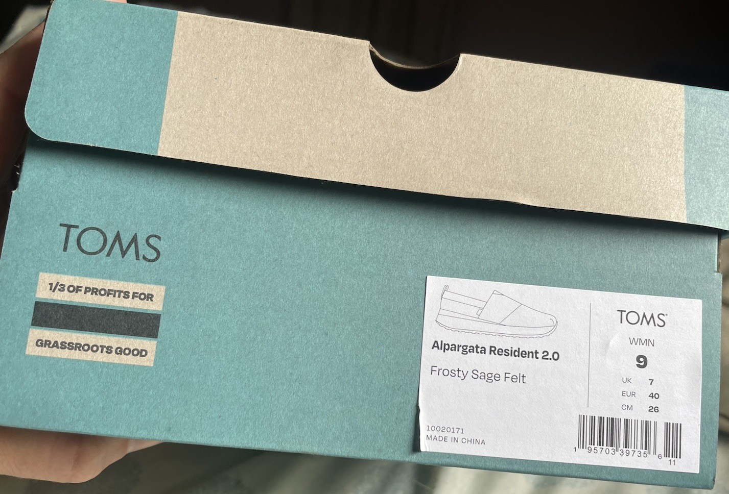 TOMS Alpargata Resident 2.0 Size 9 Frosty Sage