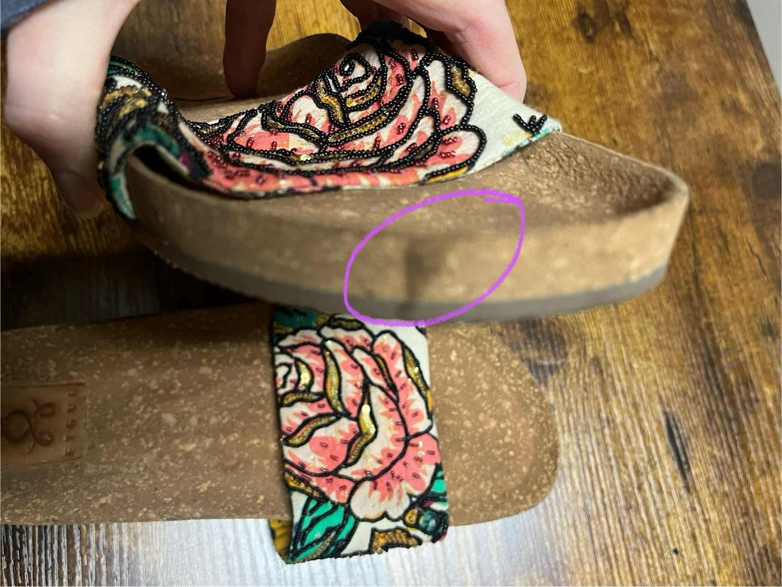 Figue Designer Sandals 8.5-9 Slides Beaded Sequined Rose Pattern Neiman Barneys