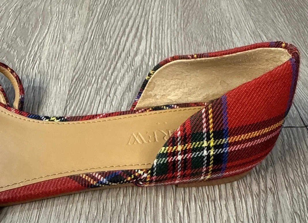 J. Crew Tartan Plaid Mini Bow Flats Women’s Red Plaid Pointy Toe Preppy Size 8