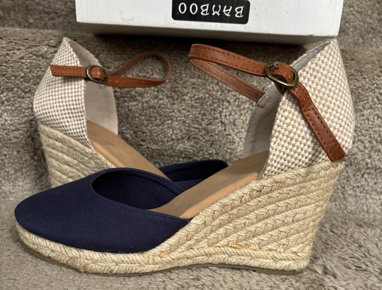 Women’s Wedge Royal Blue With Jute Covered Braided Heel With Buckle