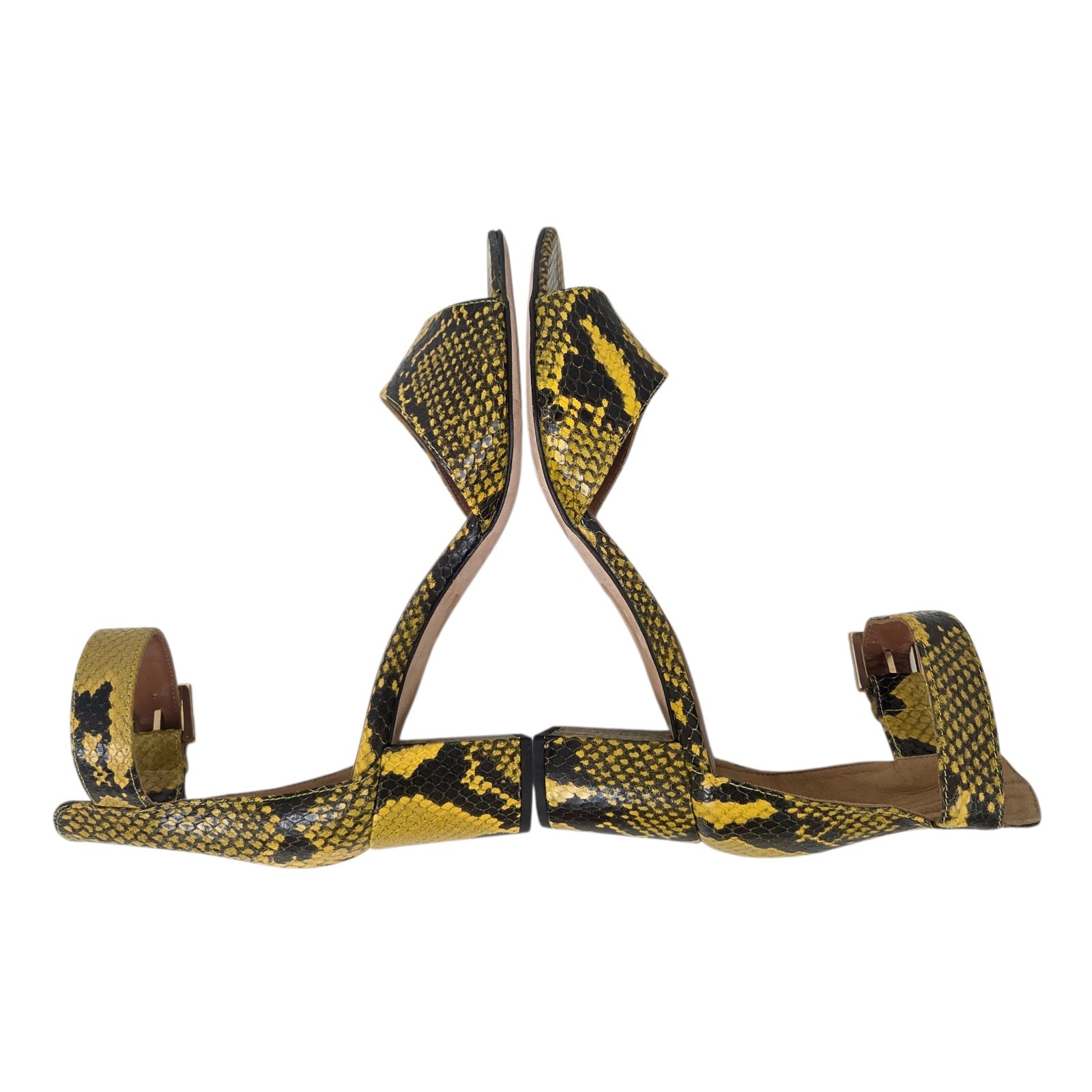 Paris Texas Snakeskin Leather Heels Sandals Open Toe Womens 37 Yellow Designer