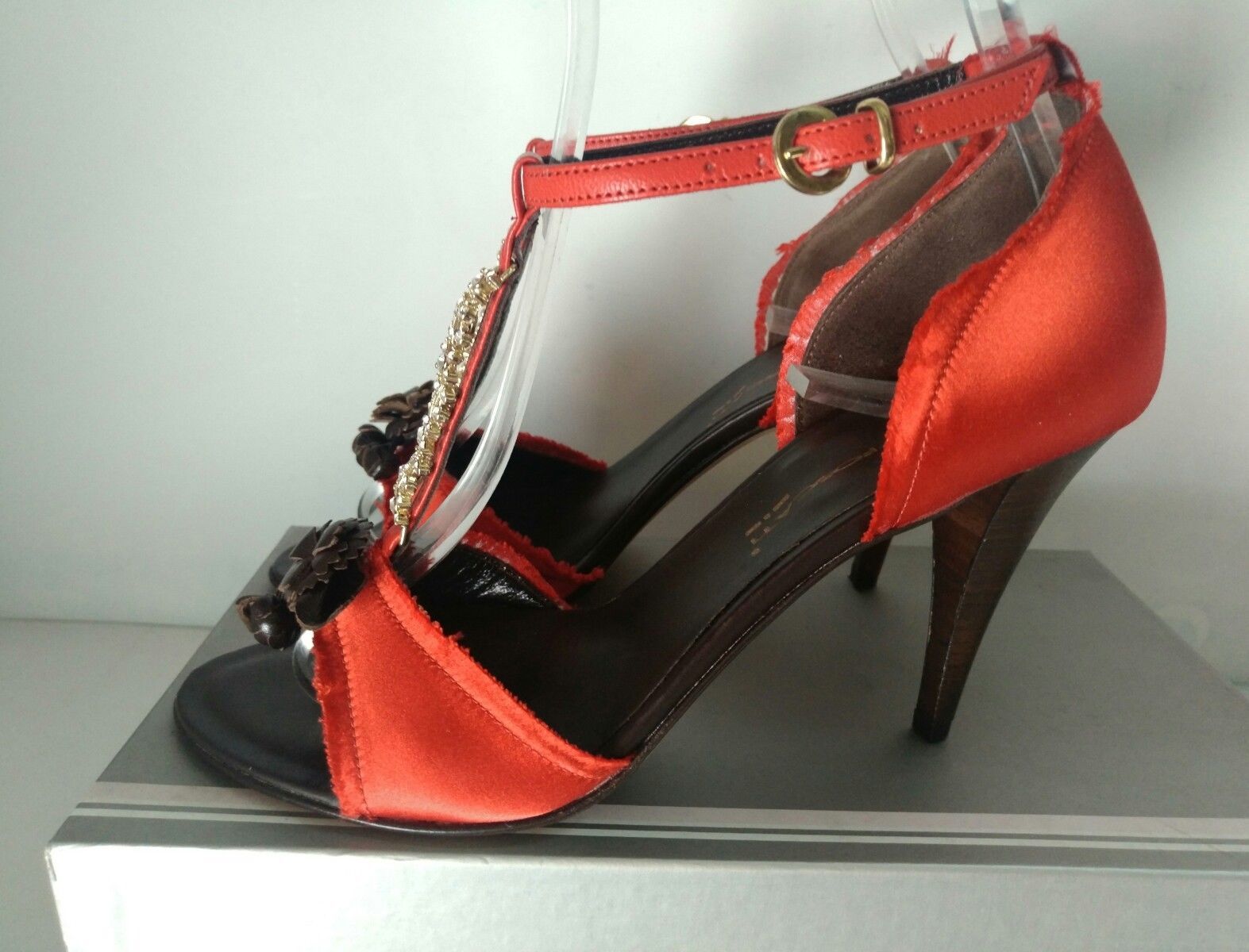 Manas Lea Foscati Elegant Sandal Women Satin Red ITALY N°35-36-37-38-39-40