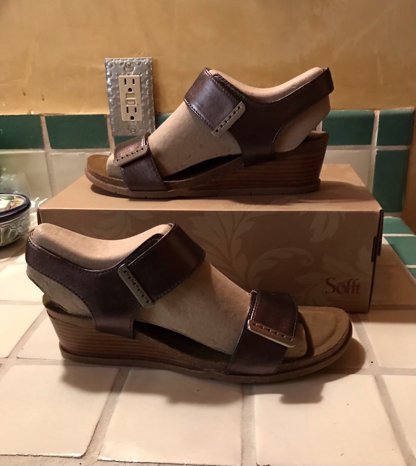 Sofft Leather Verdi 11 Sandal Sling Back Hook Loop Wedge Pewter Women’s 11M