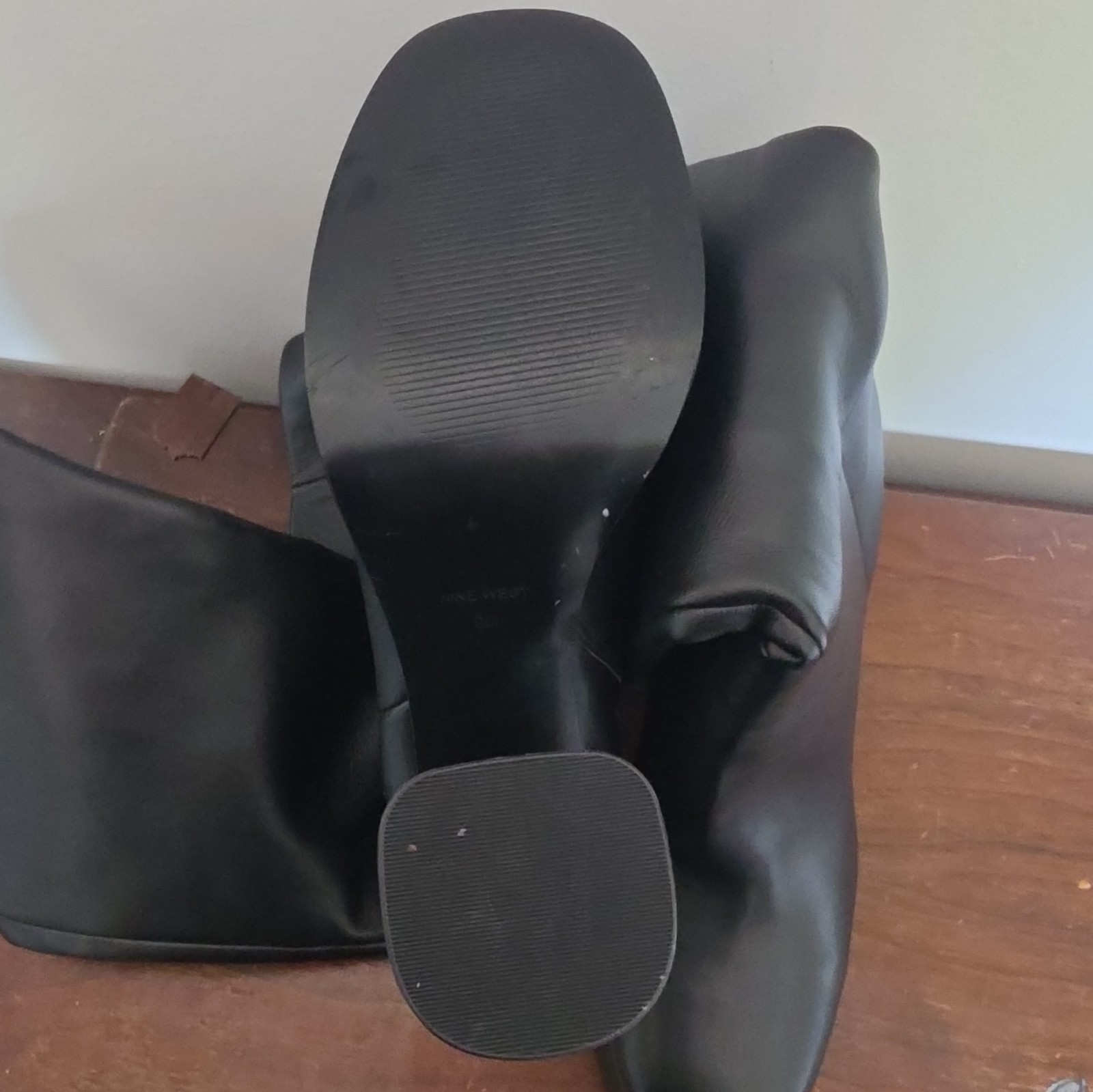 Nine West Black Knee High Riding Boots Zip Square Toe Regular Calf US 9 M