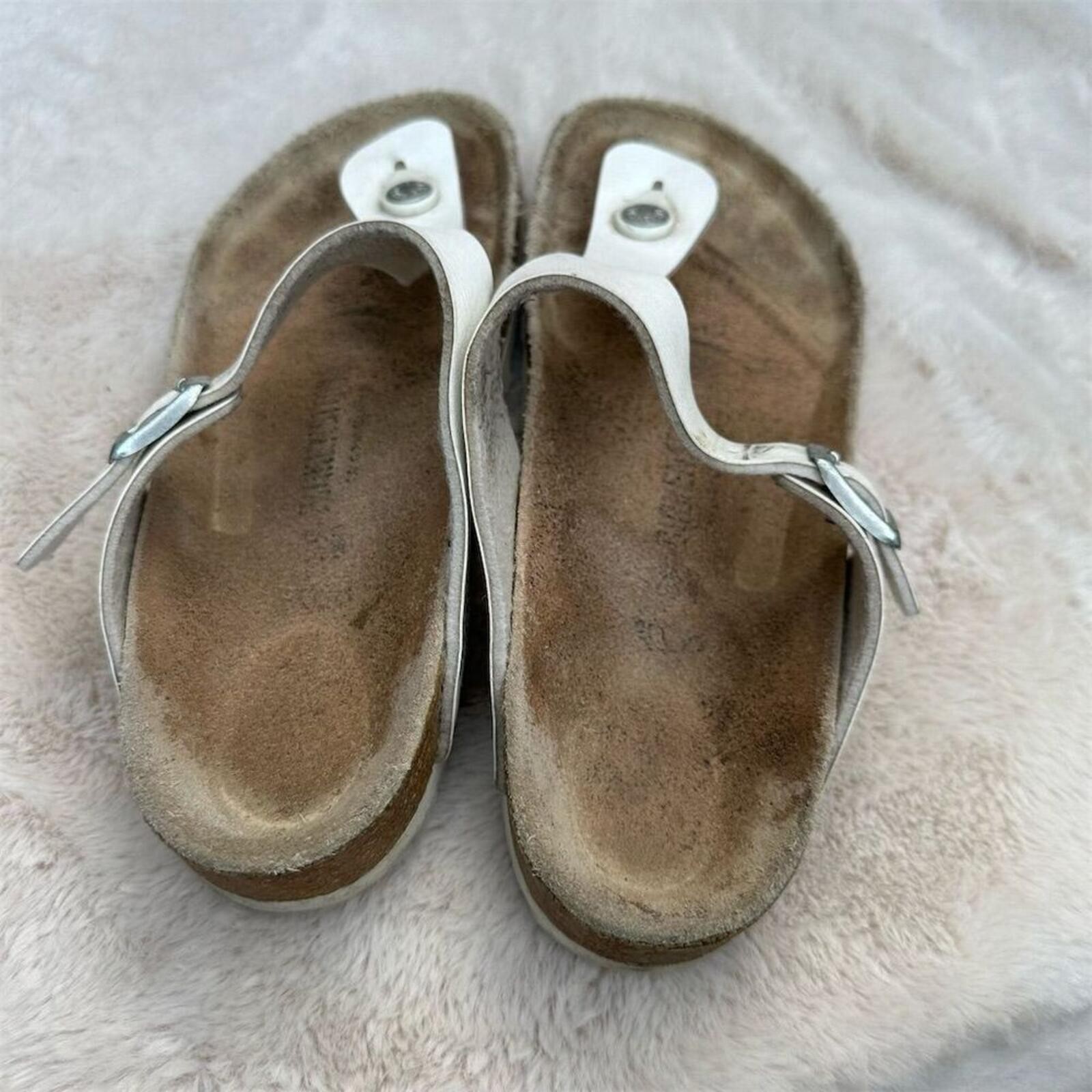 Birkenstock Gizeh Women’s Thong Sandals White Leather Size 39 US 8-8.5