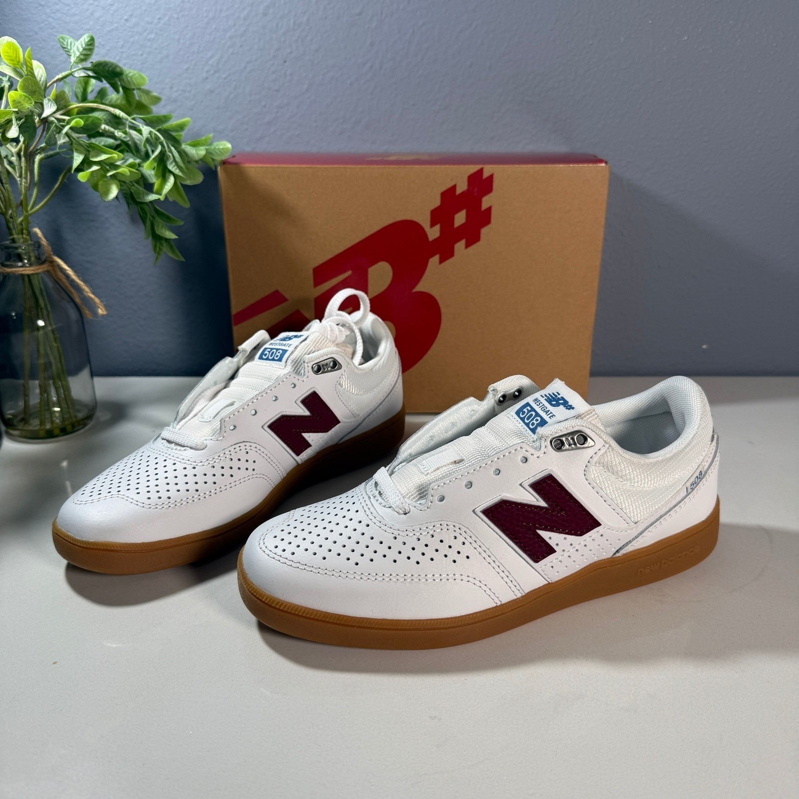 New Balance NB Numeric Brandon Westgate 508 Leather Shoes White Red Women 7