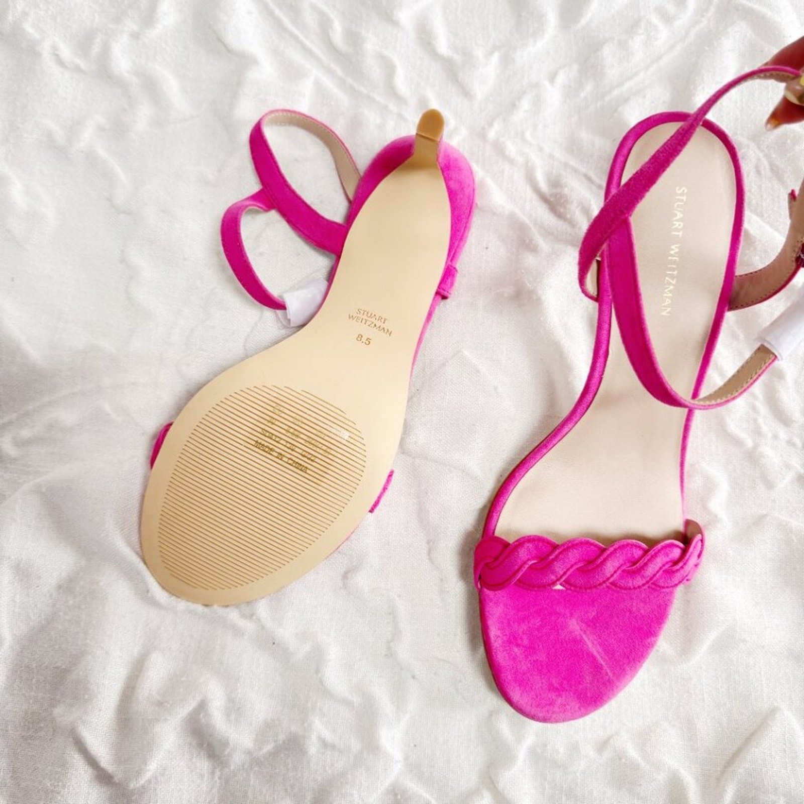 Stuart Weitzman Dancer Twistie 100 Suede Sandal In Pink Size 8.5