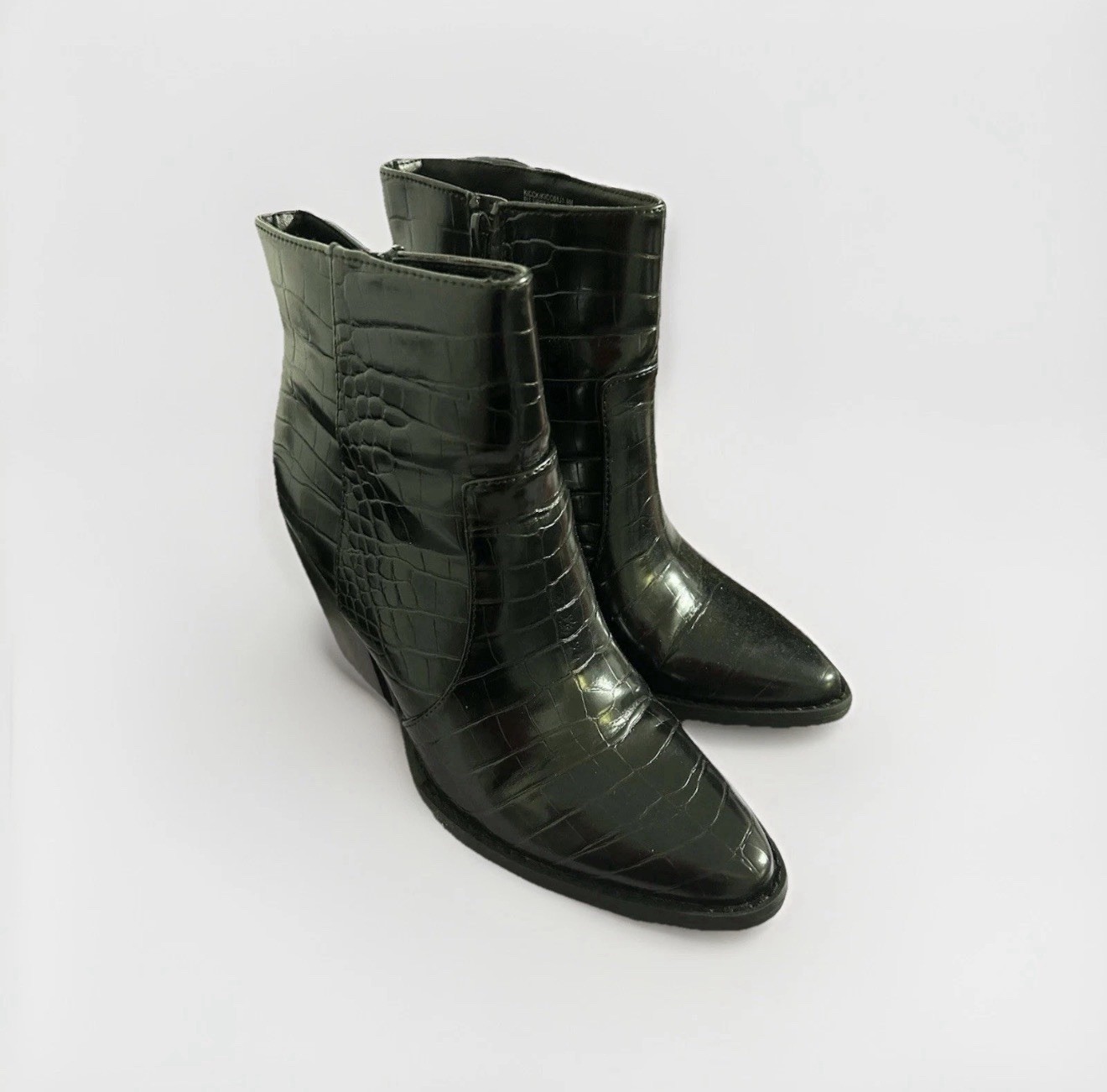 Madden Girl Women’s Black Faux Leather Ankle Booties Croc Embossed Sz 9 NEW