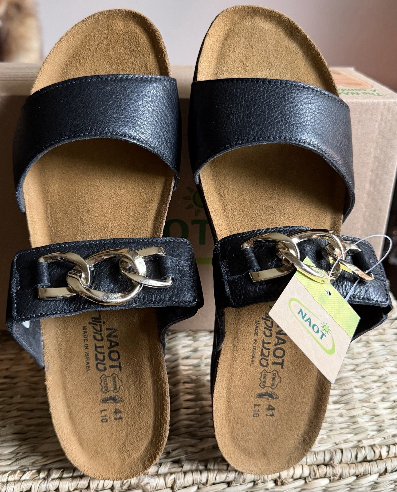 NAOT Victoria Womens Sandals EU 41 US 10-10.5 Black Leather Wedge Heels NIB
