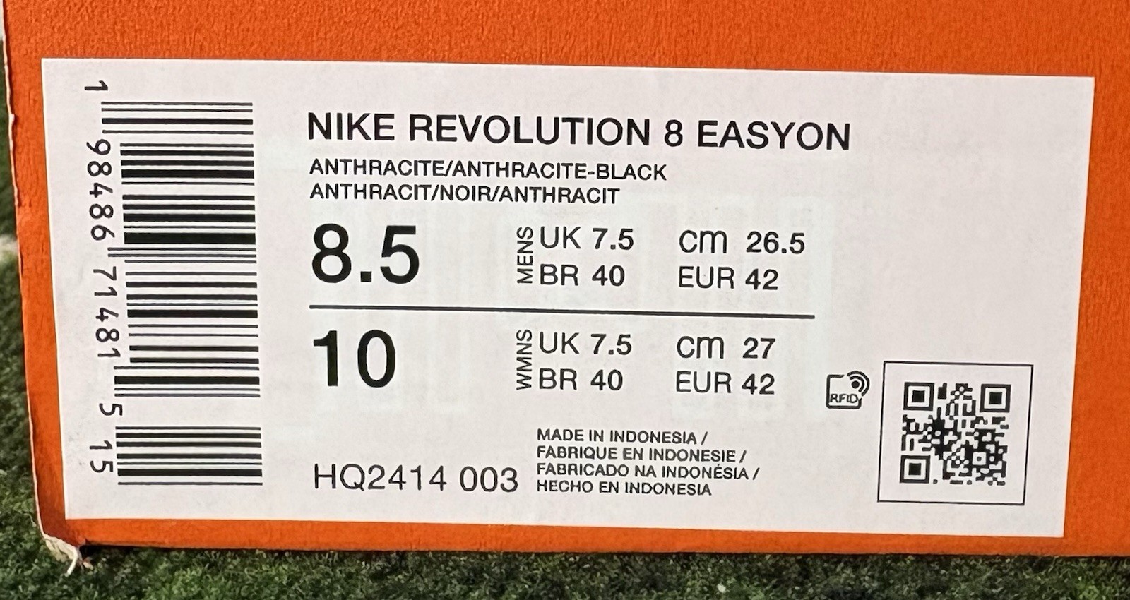 US Men’s 8.5/Women’s 10 – Nike Revolution 8 EasyOn «Anthracite» HQ2414-003