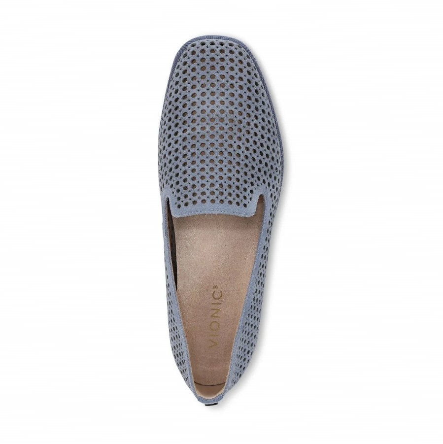 VIONIC Women Willa 2.0 Perf Slip on Flat, Pacific Blue Suede (NEW)