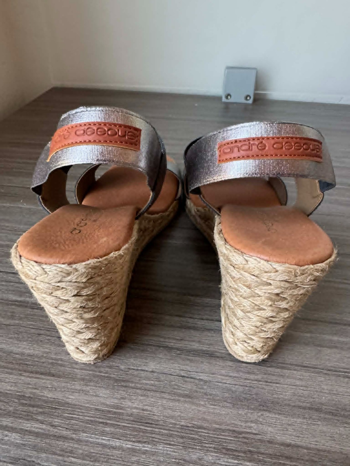 André Assous Allison Metallic Espadrille Wedge Sandals Size EU 36 US 5.5 $150