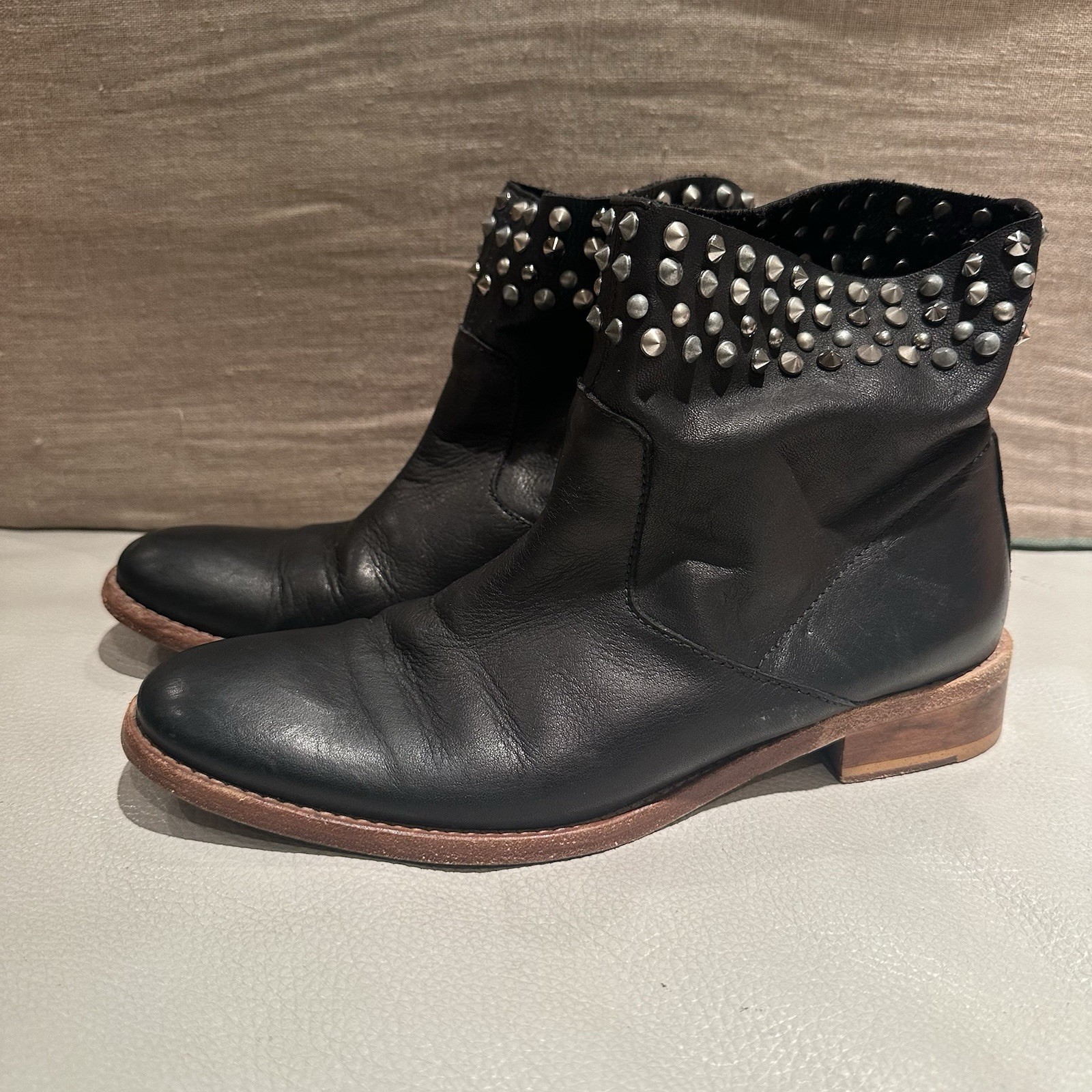 Zadig & Voltaire Low Marlow Black Leather Studded Ankle Boots Size 36 US 6.5