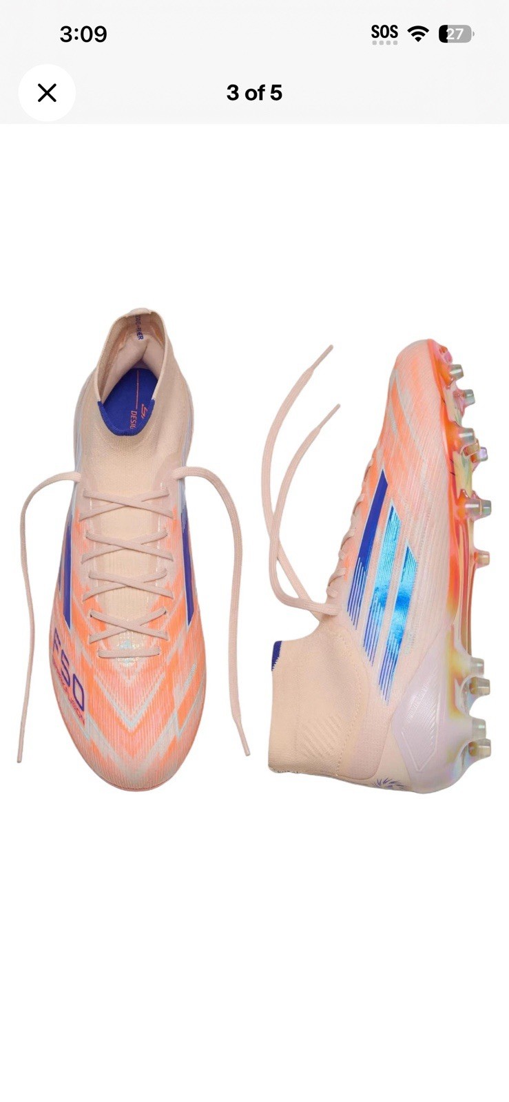 adidas F50 Sparkfusion Elite Mid FG AG Soccer Cleats Orange Women Size 10 JH7647