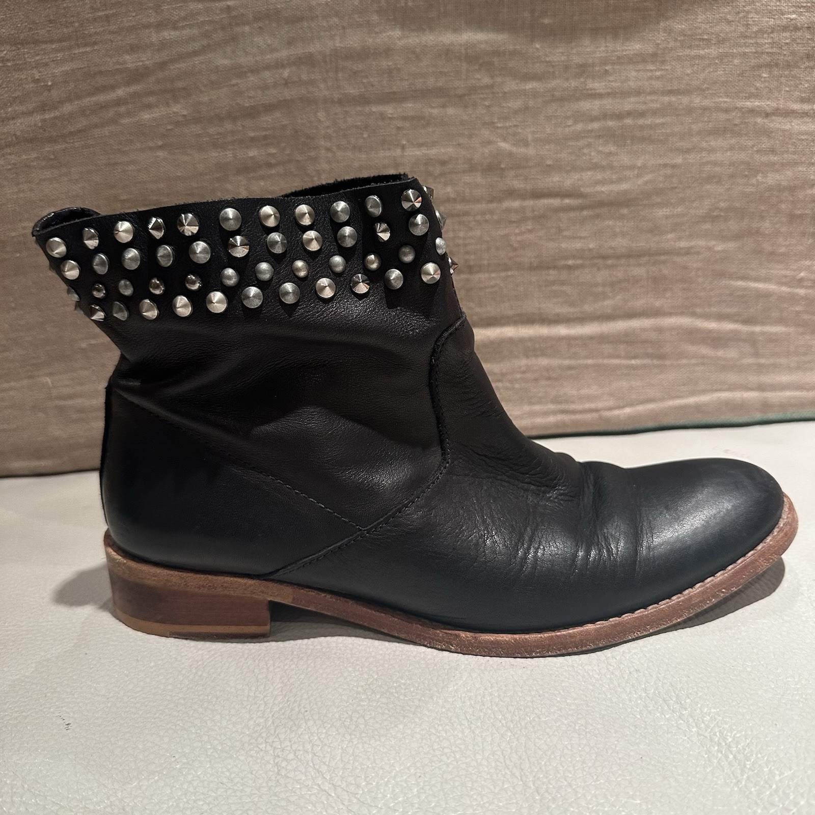Zadig & Voltaire Low Marlow Black Leather Studded Ankle Boots Size 36 US 6.5