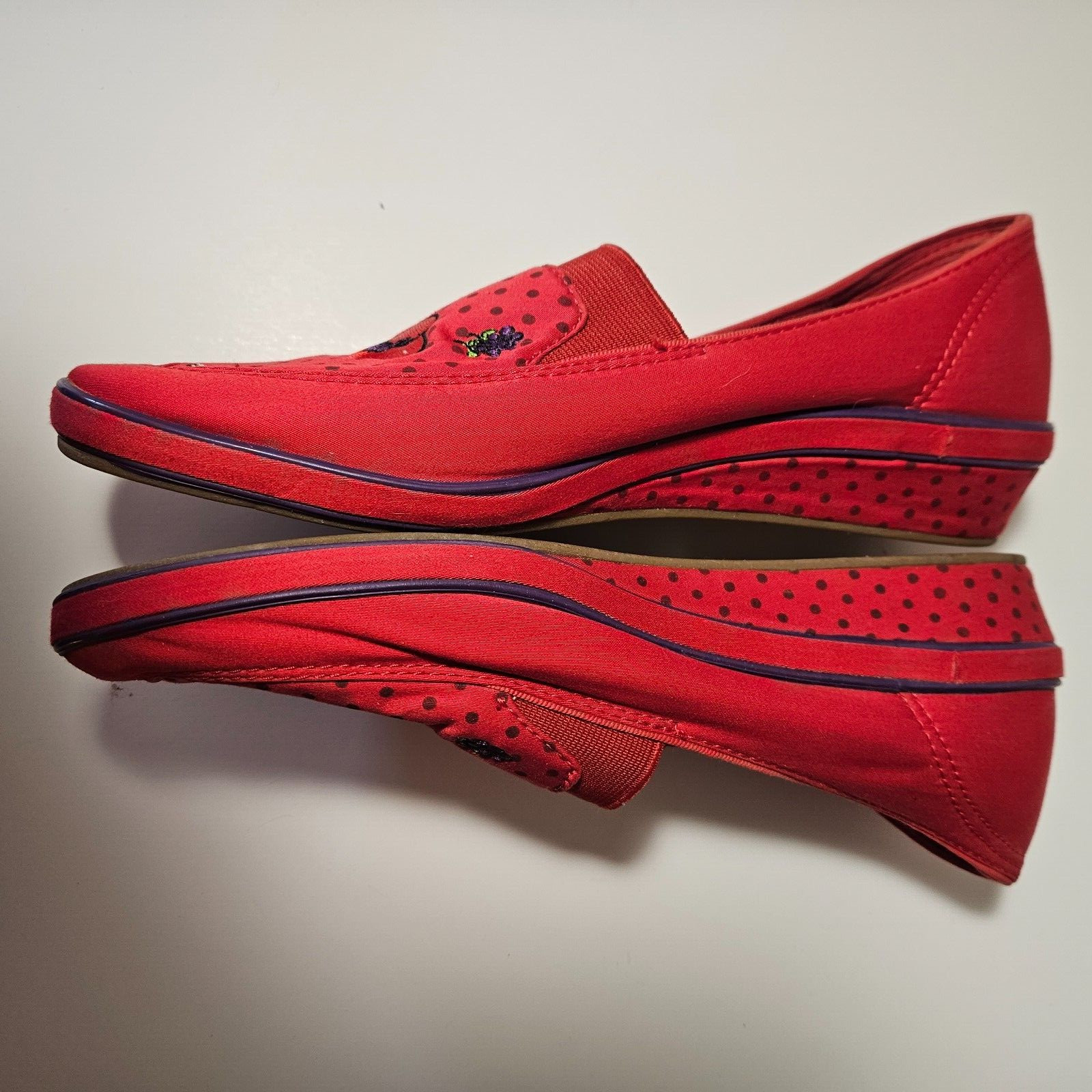 Grasshoppers Keds Womens Red Hat Society Polka Dot Slip-on Wedge Shoes 8.5M