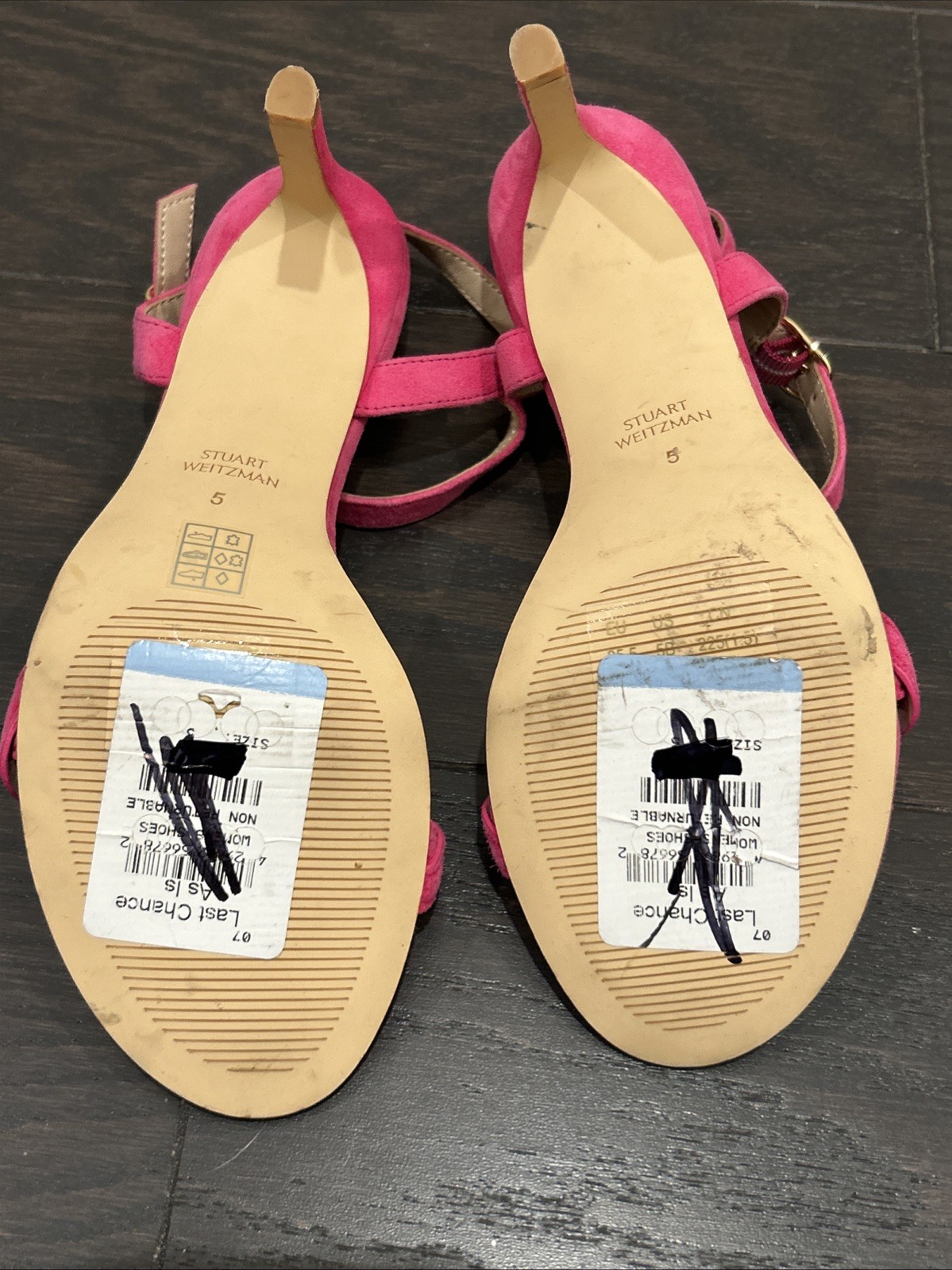 Stuart Weitzman Dancer Twistie SANDALS Heels Size 5 Peonia Pink Suede NEW $450