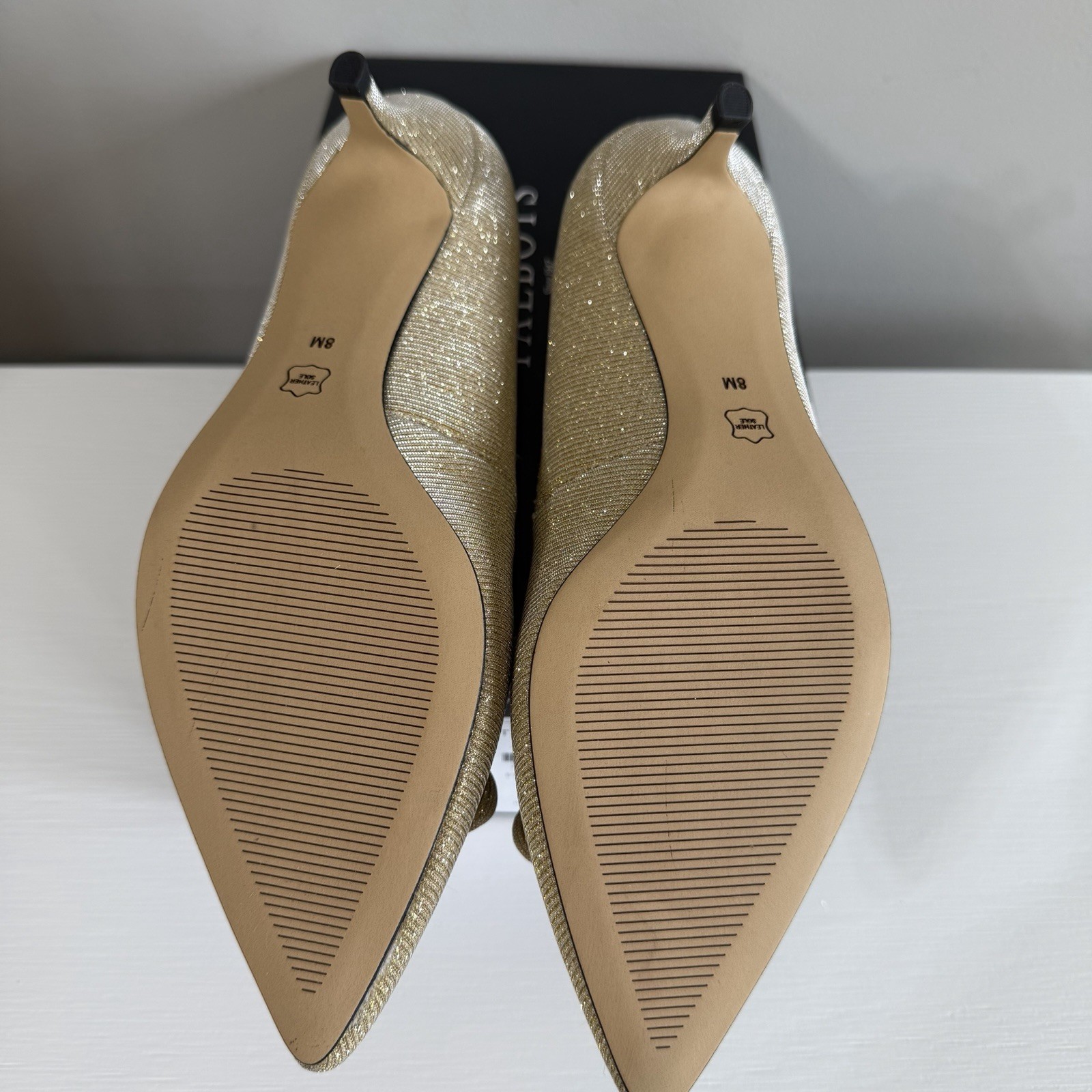 Talbots Sylvie Women’s Gold Glitter Bow Pointed Toe Slip-On Pumps Heels 8M