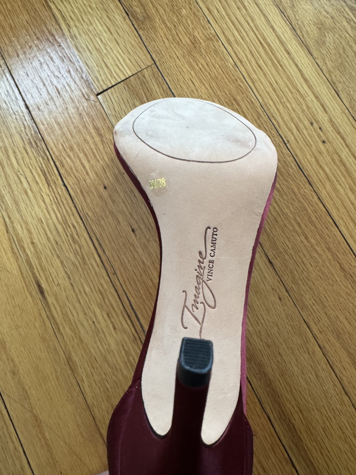 Imagine Vince Camuto Burgundy Glitter T-Strap Stiletto Sandal Heels Evening Shoe