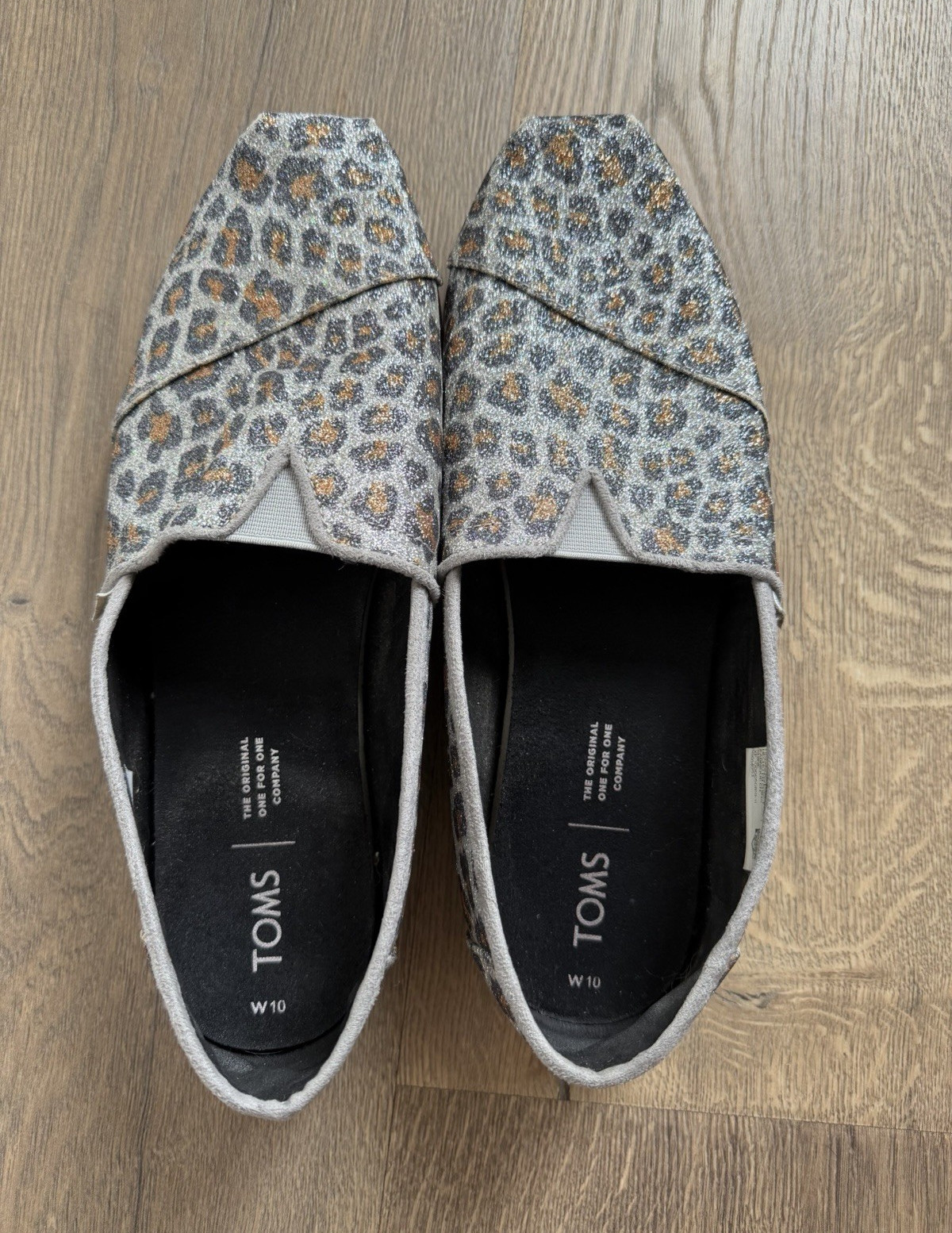 TOMS Women’s Slip-On Flat Shoes Leopard Animal Print Glitter Cotton US 10