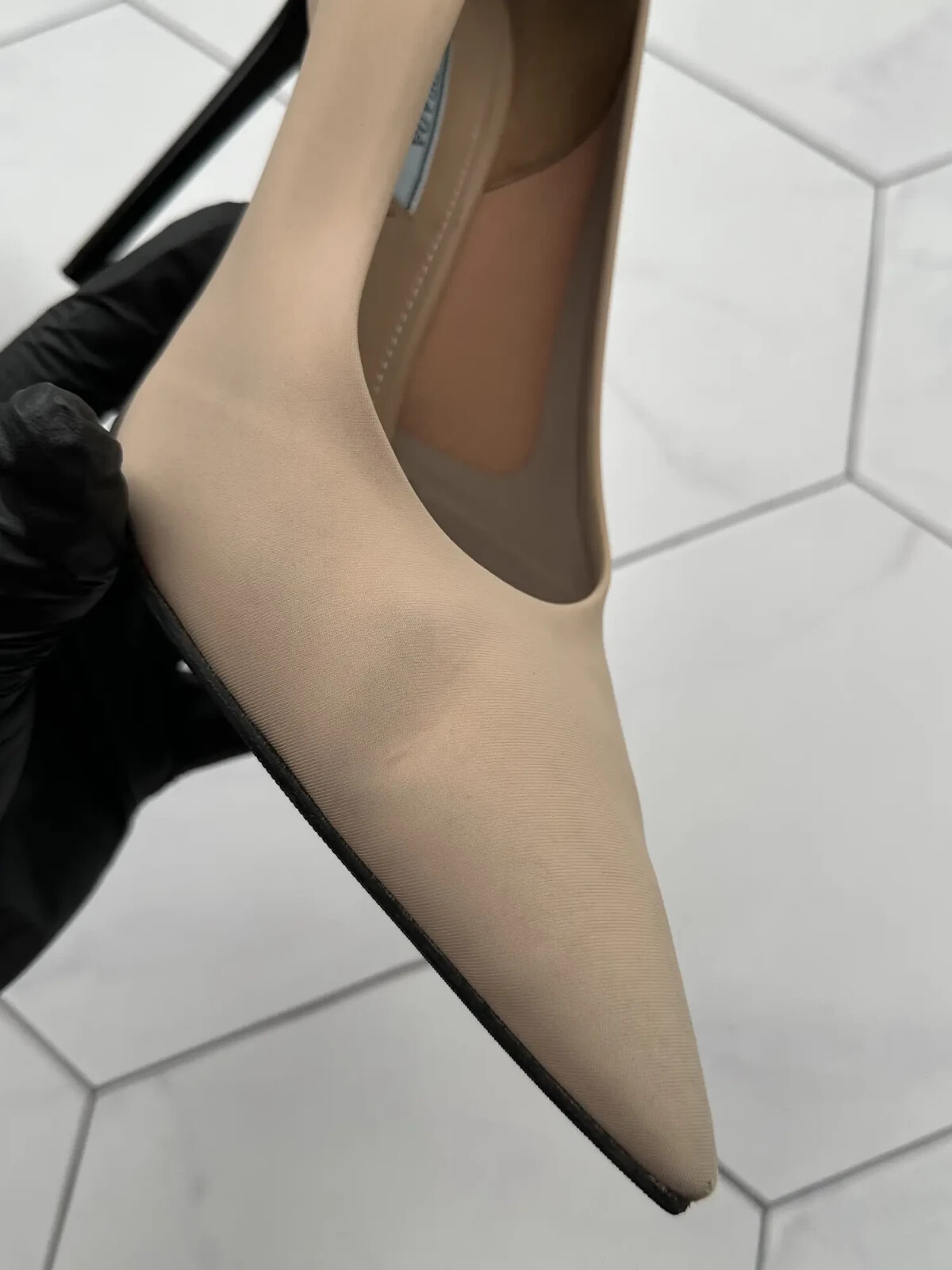 Prada Womens Beige Pumps Pointed Toe Heels Leather Classic Designer Shoes