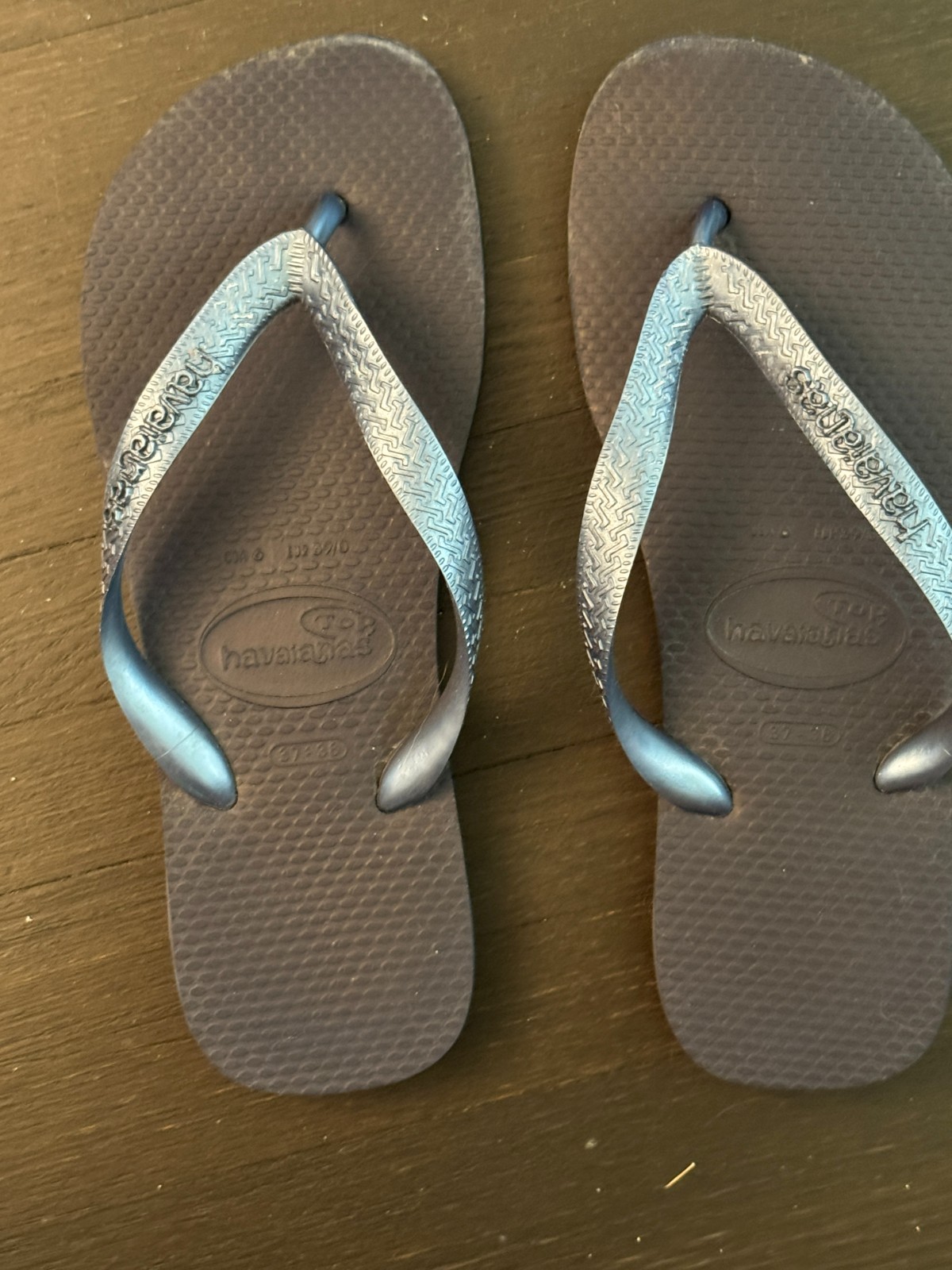 Havaianas Slim Metallic Blue Navy Flip Flops Sandals Women’s Size 37-38 Brazil