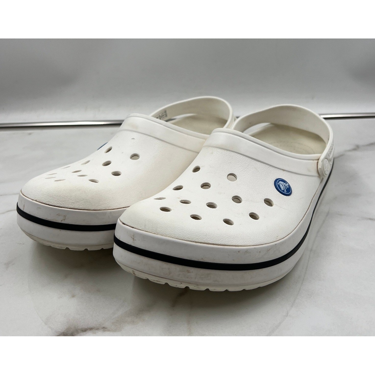 Crocs Crocband Clog White Black Stripe 11016-100 Mens Size M11