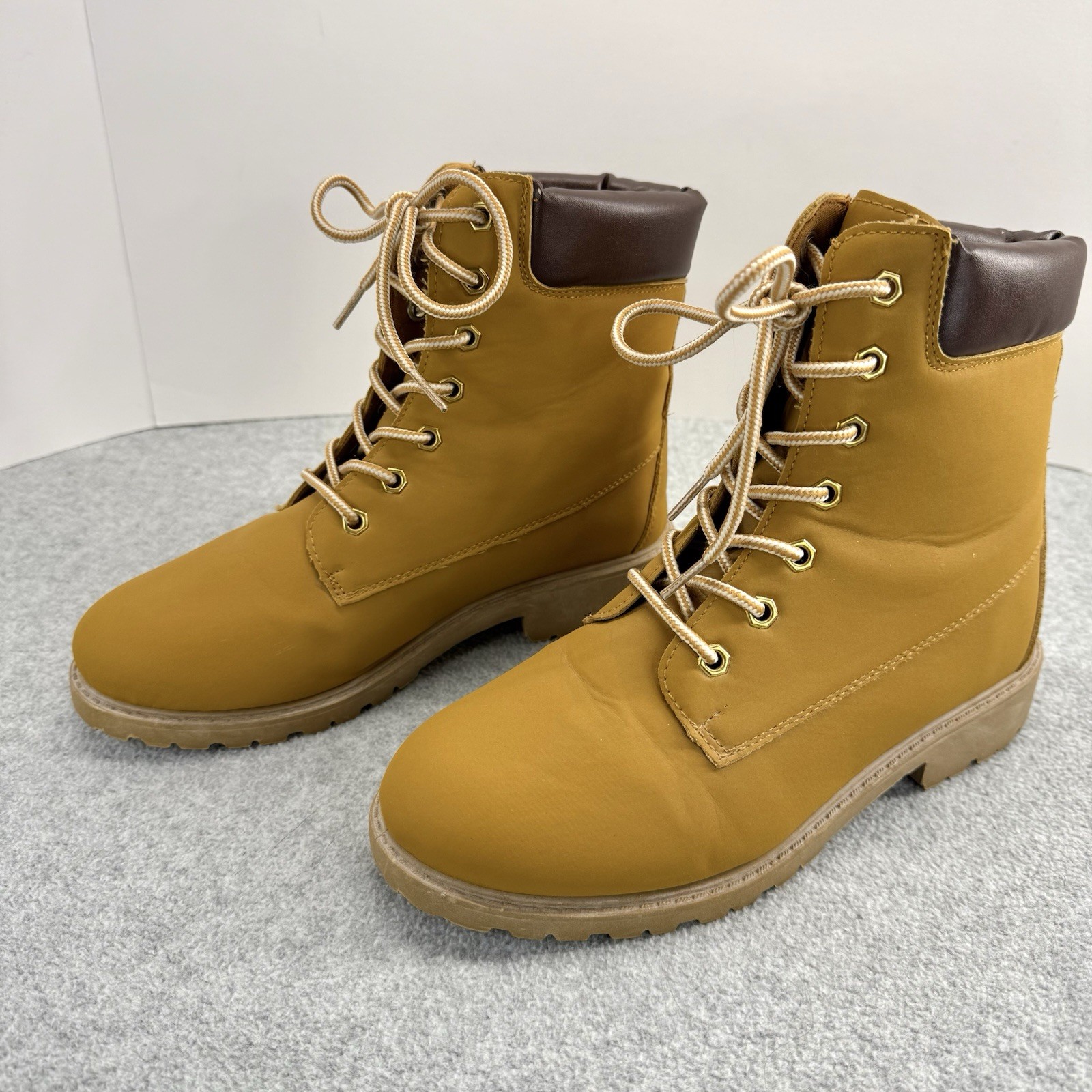 Hiking Work Boots Tan Vegan Leather Women Lace Up Size 8M Charlotte Russe