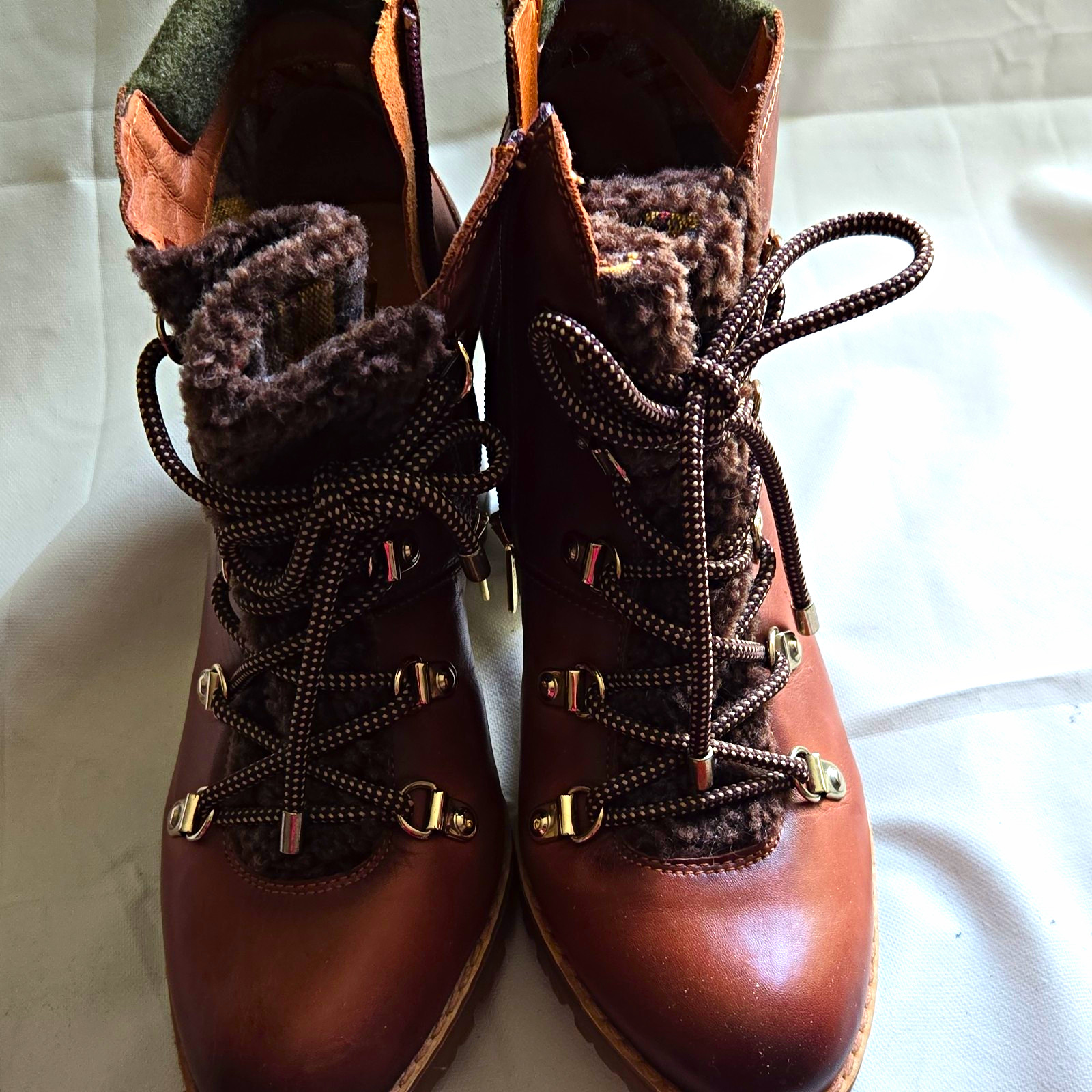 PIKOLINOS Women’s Brown Leather Lace-Up Ankle Bootie Faux Fur Lined US 8.5