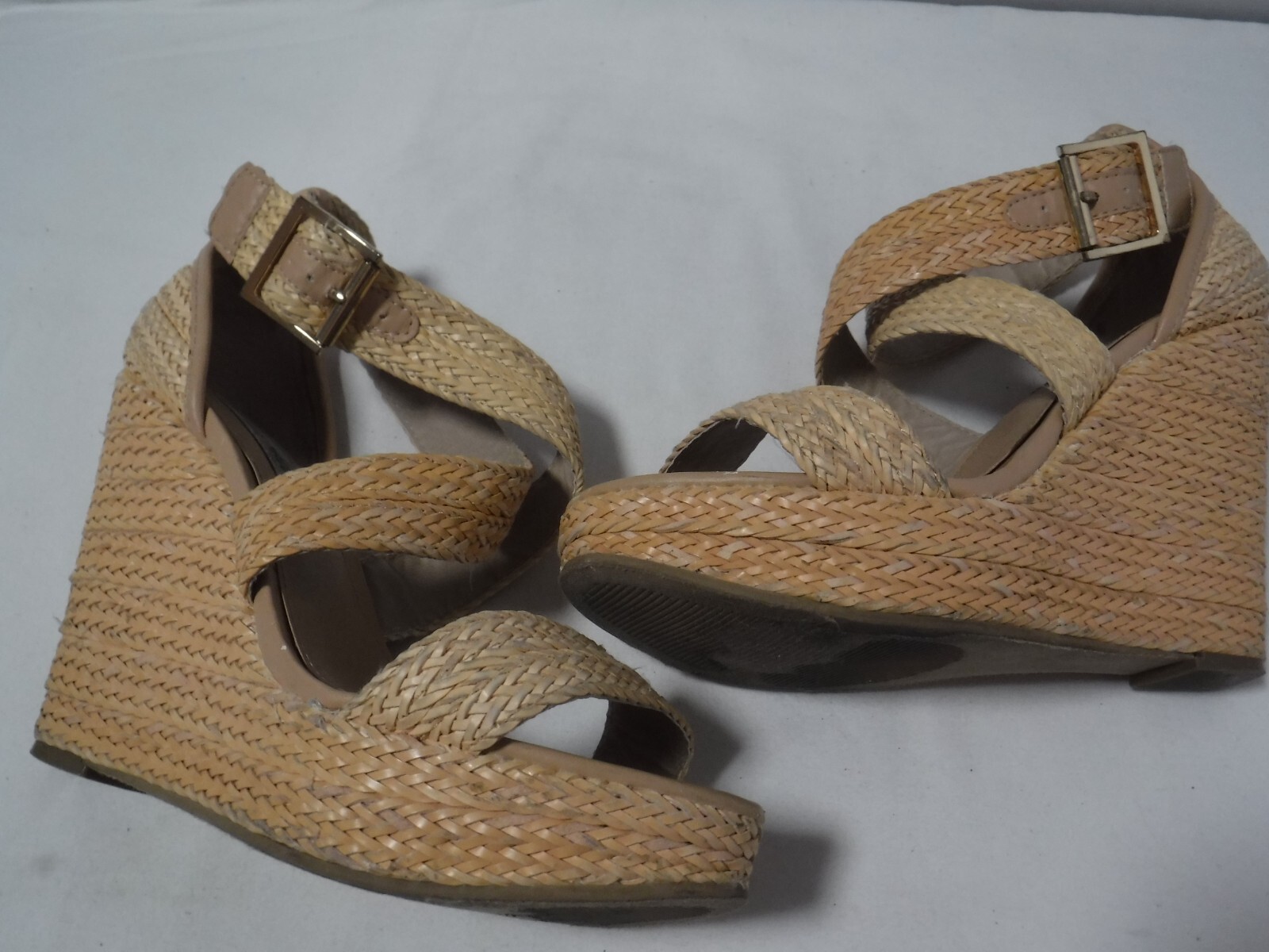 PF2 VTG Women’s STEVE MADDEN Natural Straw Chunky Platform Strappy Heel Sandals