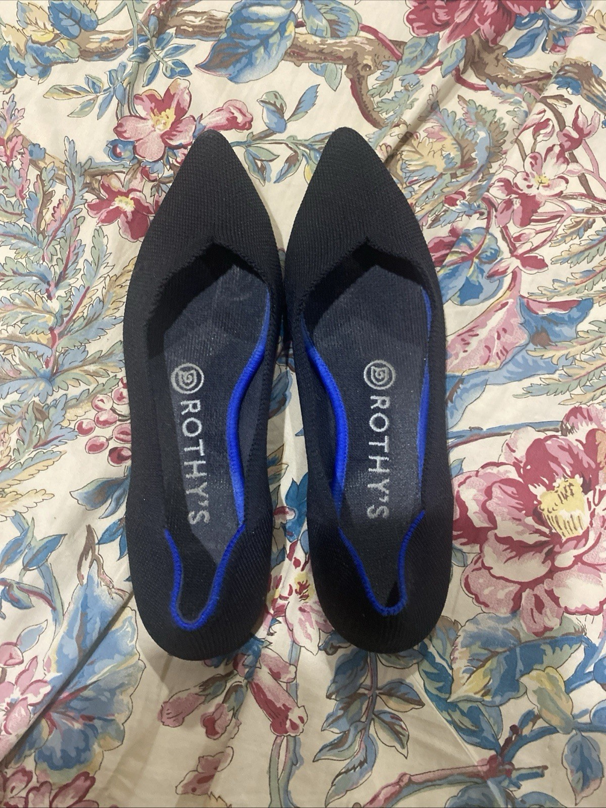 Rothy’s Women’s Pointed Toe Flats Black/Blue Slip-On Knit w/ Insoles US 6