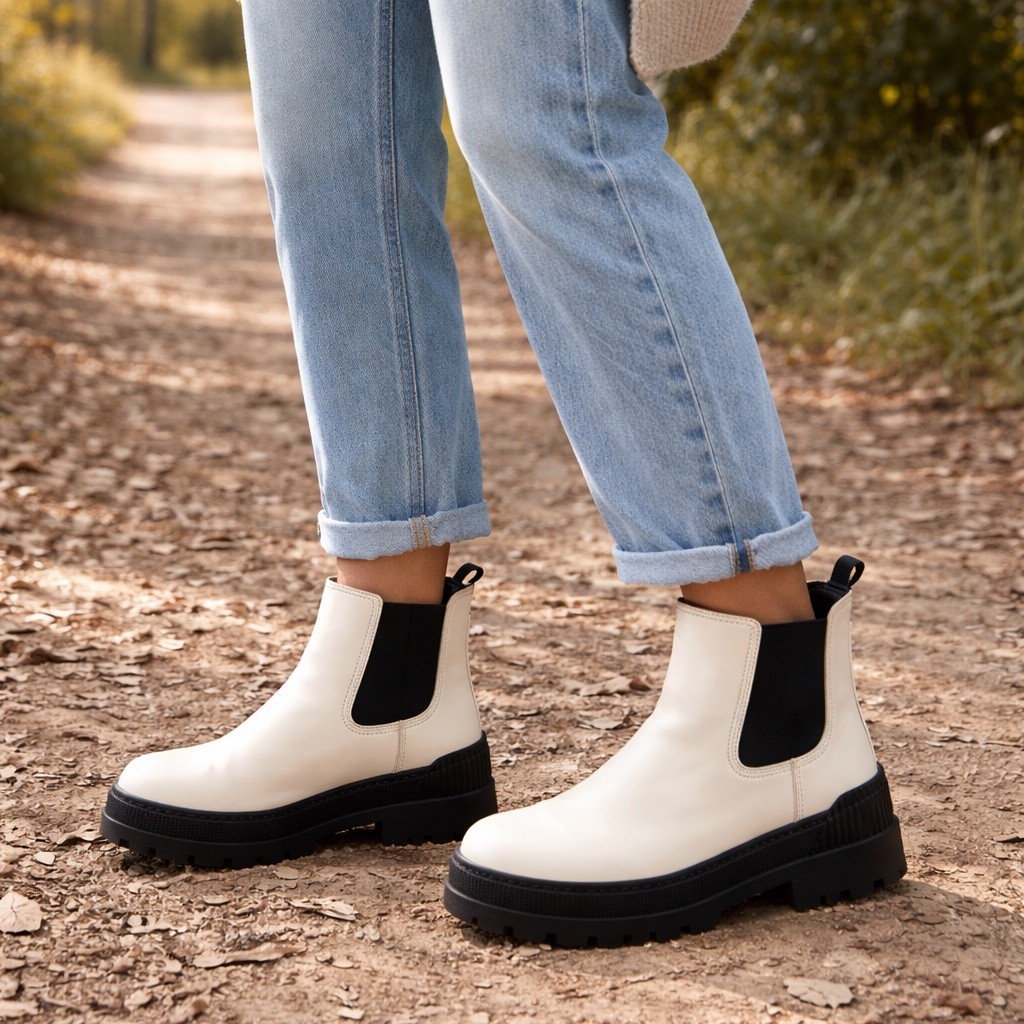 Sam Edelman Women’s Darielle White Chunky Lug Sole Street Style Boot Size 8.5