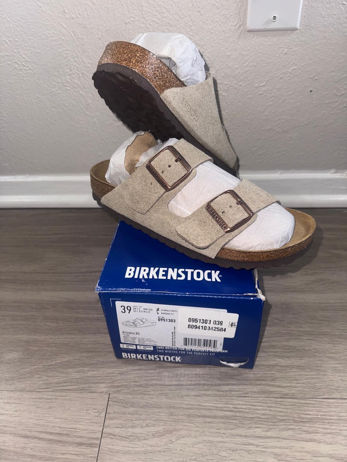 Birkenstock Beige Suede Slide Sandals US 8 EU 39 Narrow Adjustable