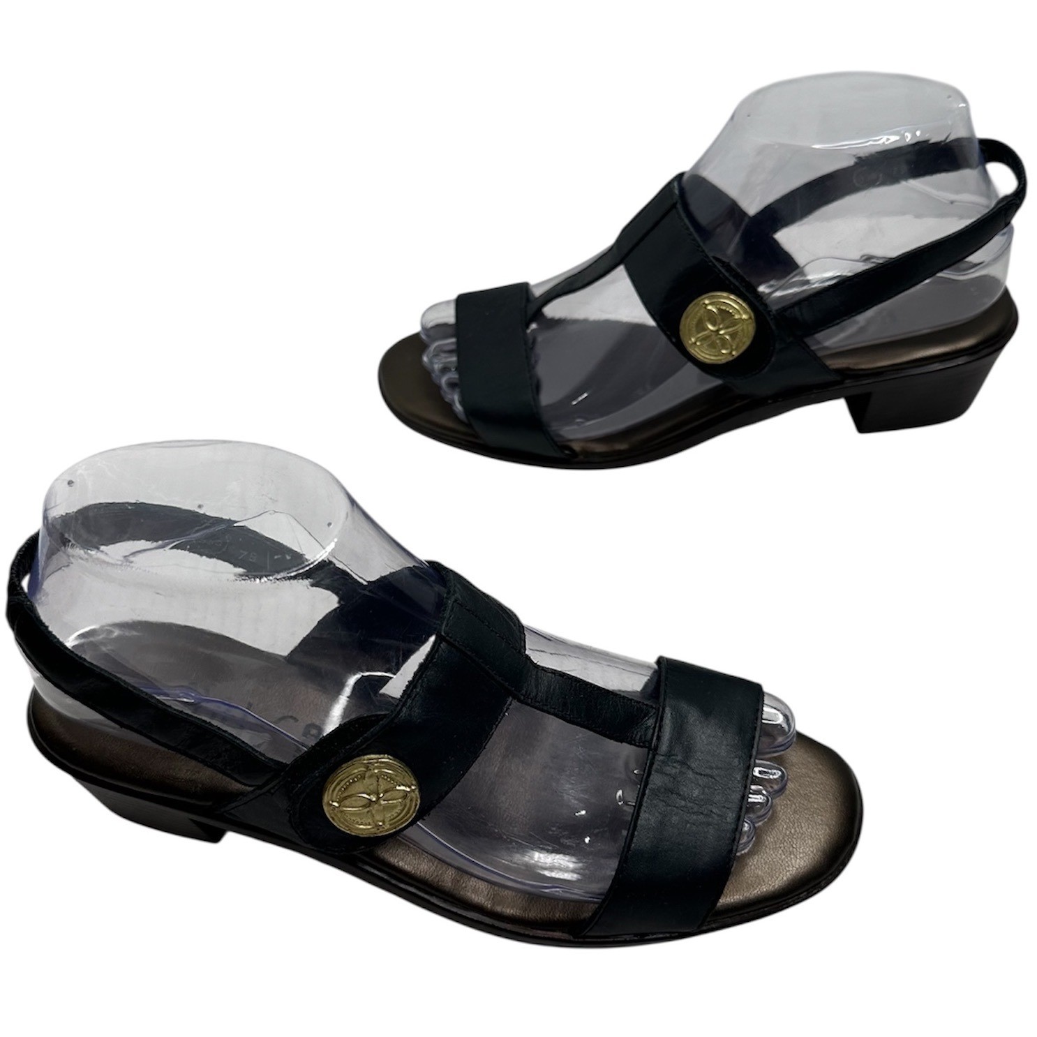Unisa VTG Blue Leather Sling back Sandals Gold Buckle Accents Women’s Size 7 B