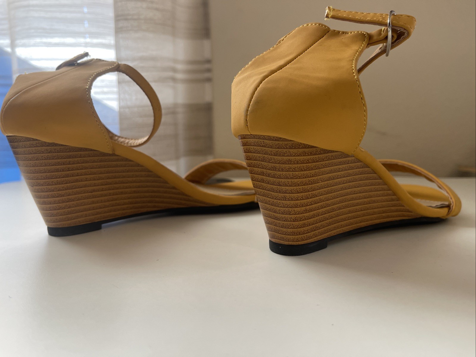 Wells 9 Leatherette Adjustable Ankle Strap Mid Heel Wedge Dress Sandals