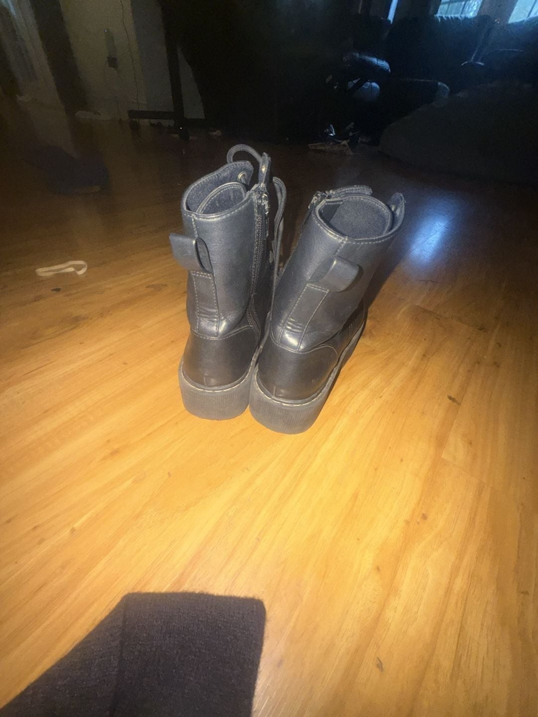 Divided H&M Black Platform Lace-Up Combat Boots with Side Zipper