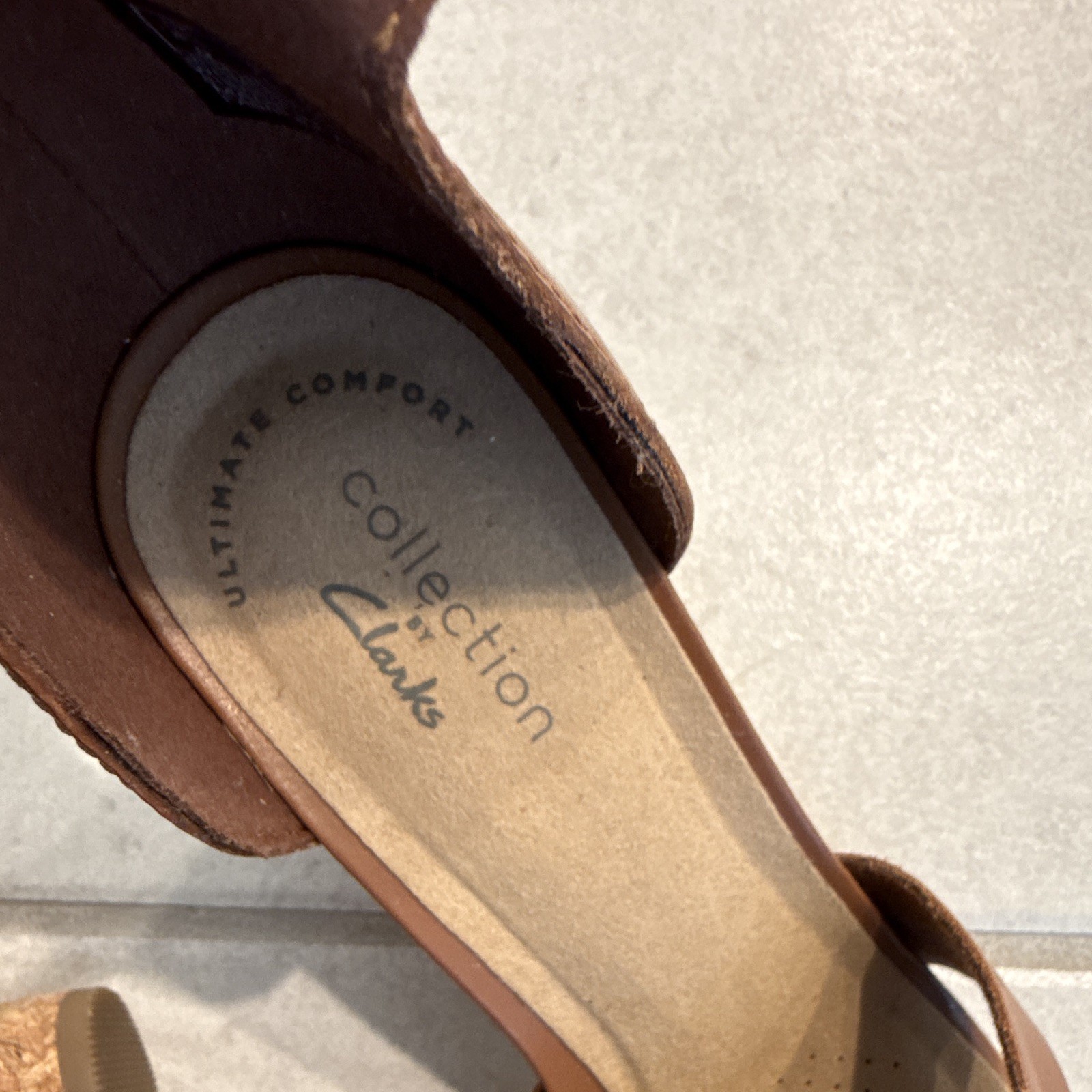 Clarks Women’s Brown Leather Wedge Sandals Adjustable Ankle Strap US 7 EU 37.5