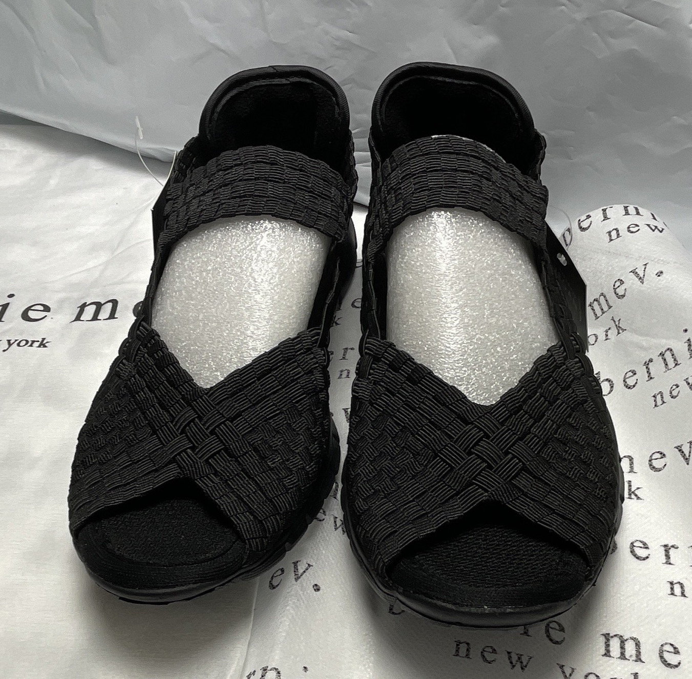 bernie mev. Women’s Strappy Sandals Black Woven Slip-On Vegan US 5 EU 36