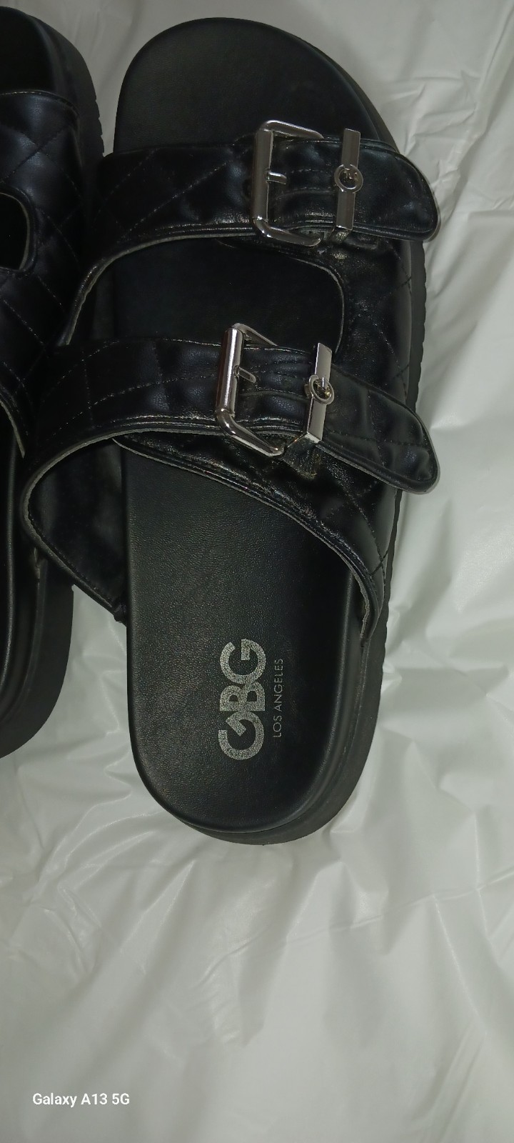 G By Guess Quilted Double Strap Slide Sandal With Silver Tone Buckle Size 8.5…