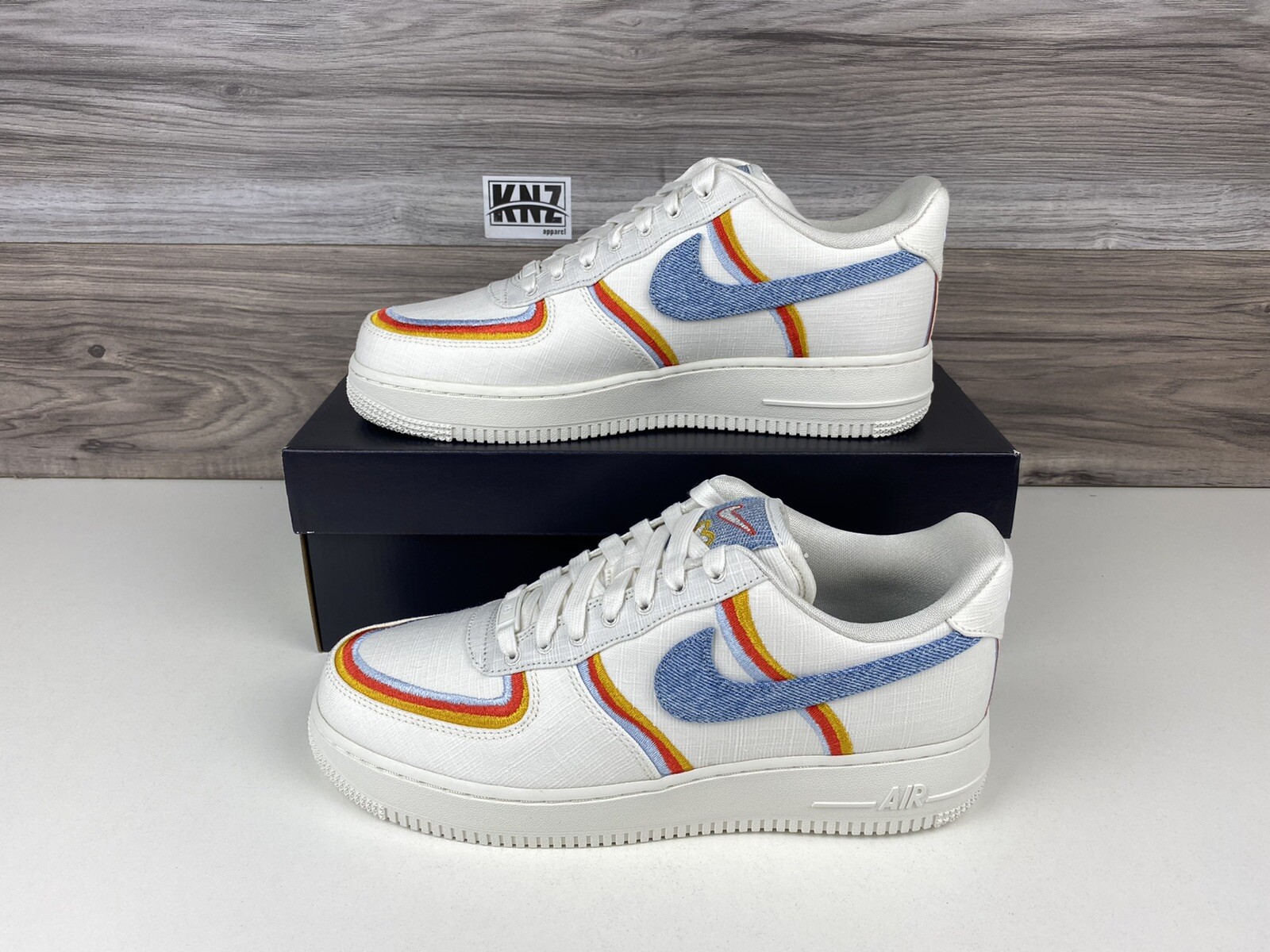 NIKE WOMEN’S Air Force 1 ’07 LV8 Sail Denim Swoosh | size 9.5 | DJ4655 133 NWB