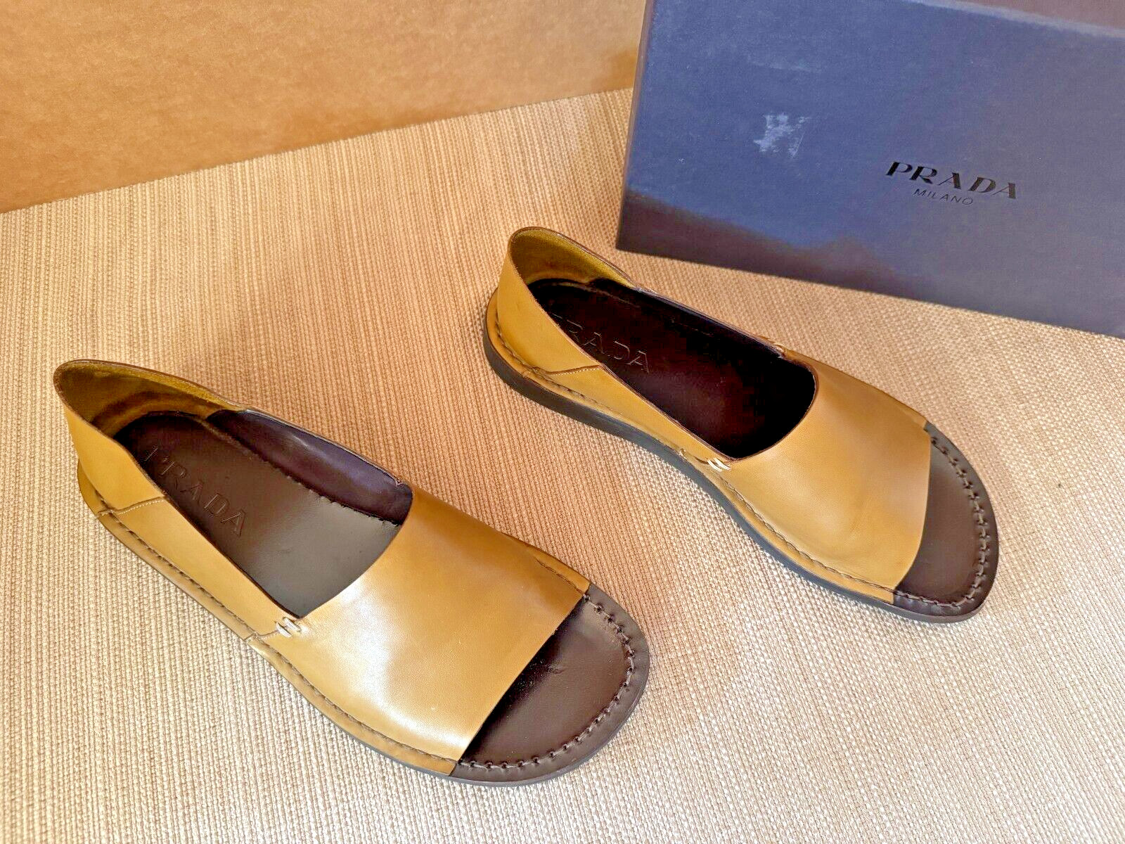 VINTAGE PRADA Original Box Like New Fall/Winter 90’s Tan Sandals Euro 39.5