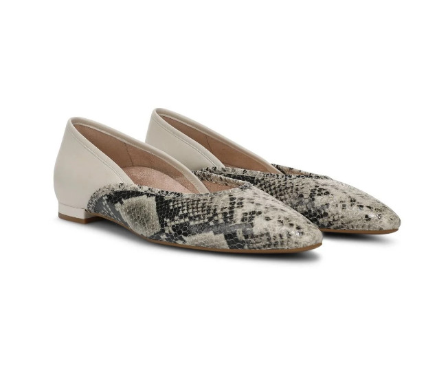 Vionic’s Gracia Ballet Flat, Cream Snake Print Leather