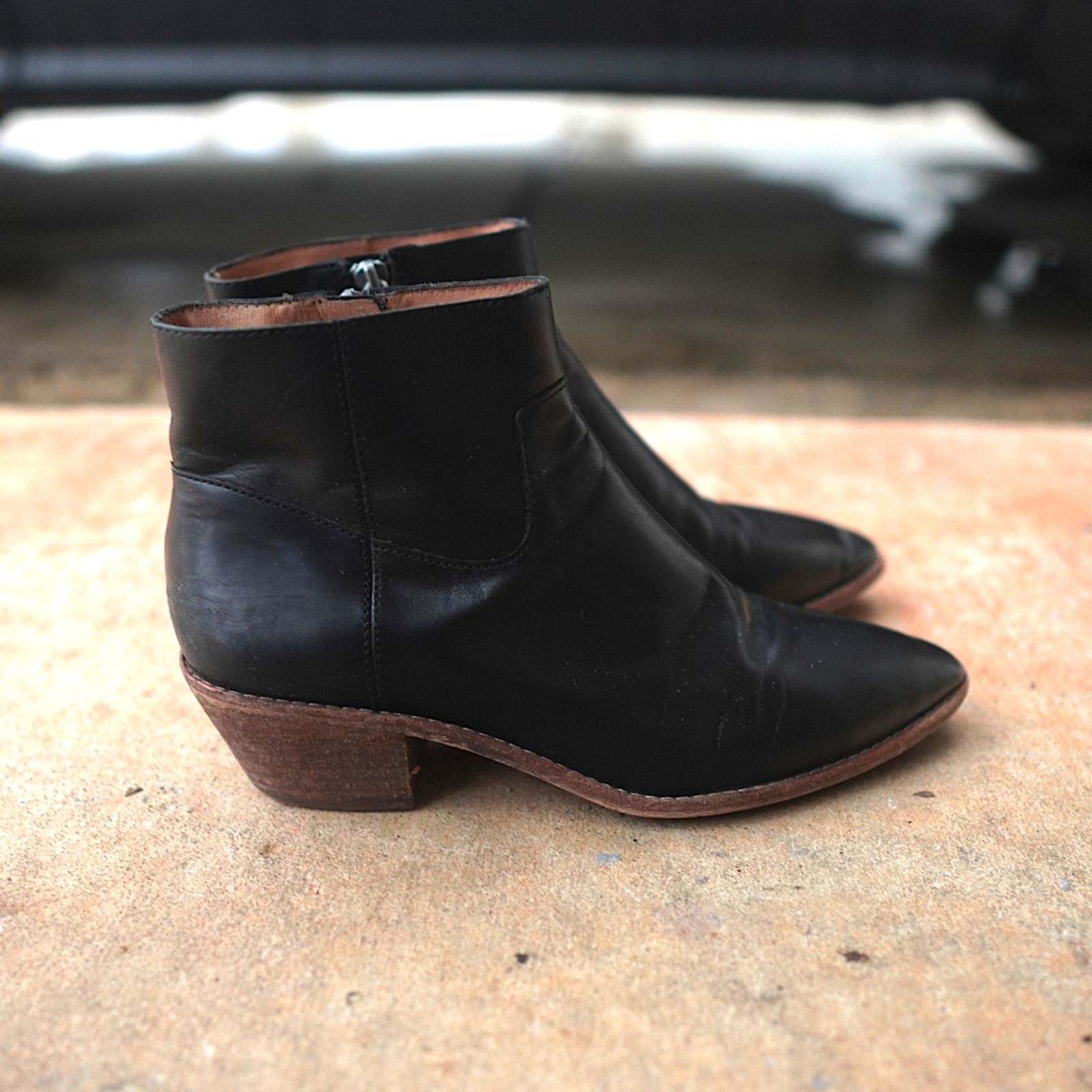 Madewell Charley Black Leather Ankle Boots 8 UK 6 EU 38.5 Pointed Western Bootie