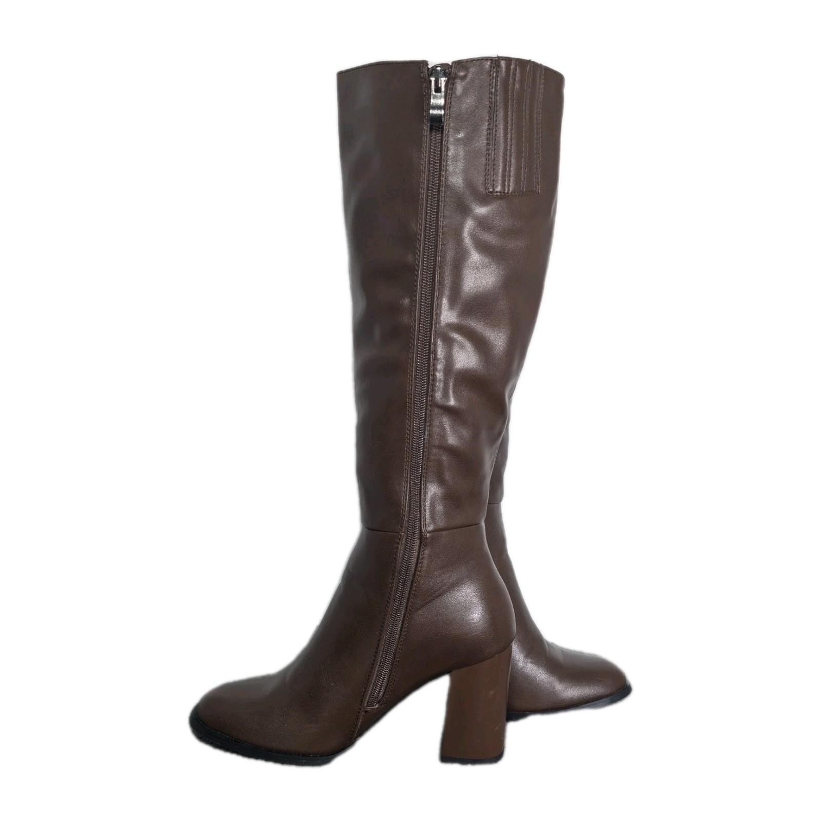 Women Knee High Block Heel Boots Stretch Calf Chocolate Size 6 New