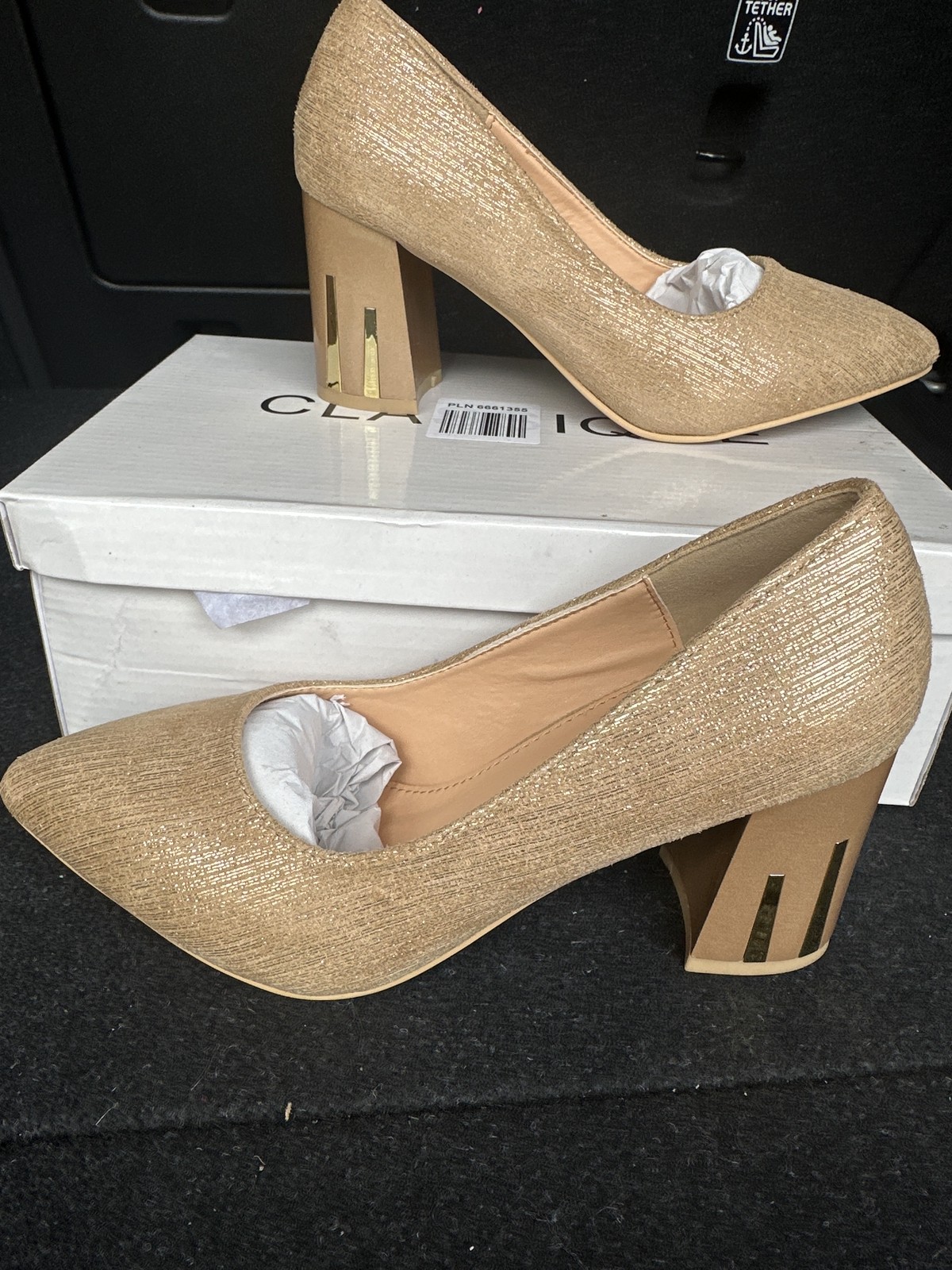 Classique Gold Shimmer Block Heel Pumps Mid-Heel Pointed Toe Women’s Size 7