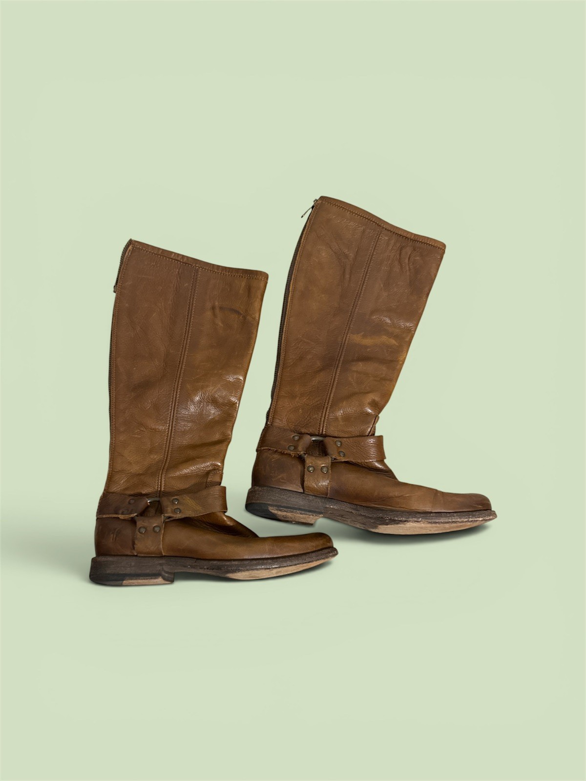 FRYE Phillip Harness Tall Riding Boots Brown Leather Women’s US 7.5 B used