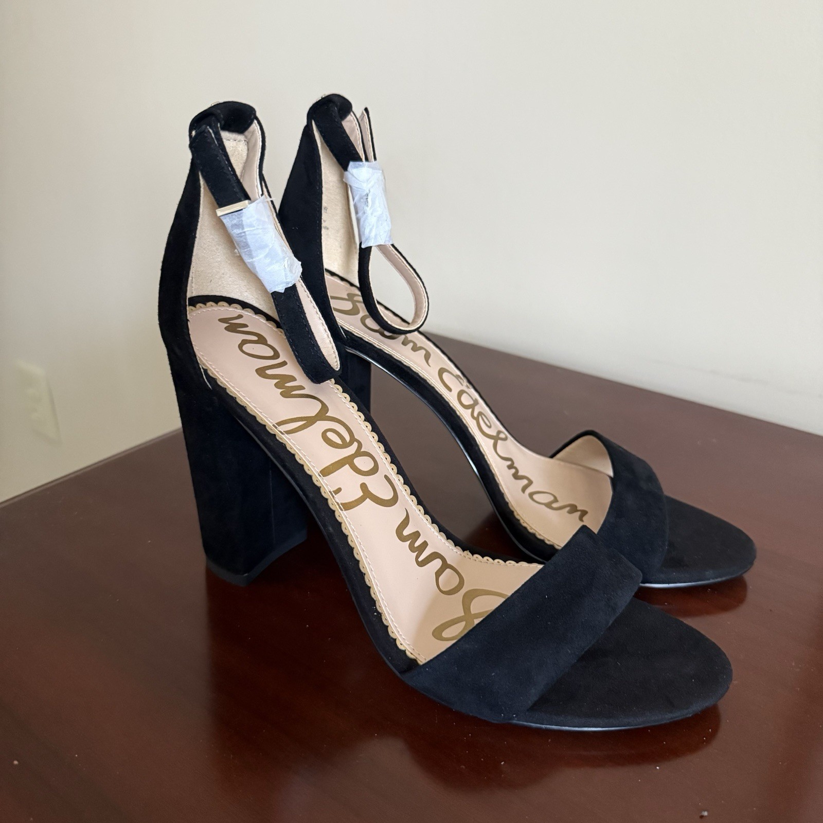 Sam Edelman Yaro Black Suede Ankle Strap Open Toe Block Heeled Sz 9 Sandals