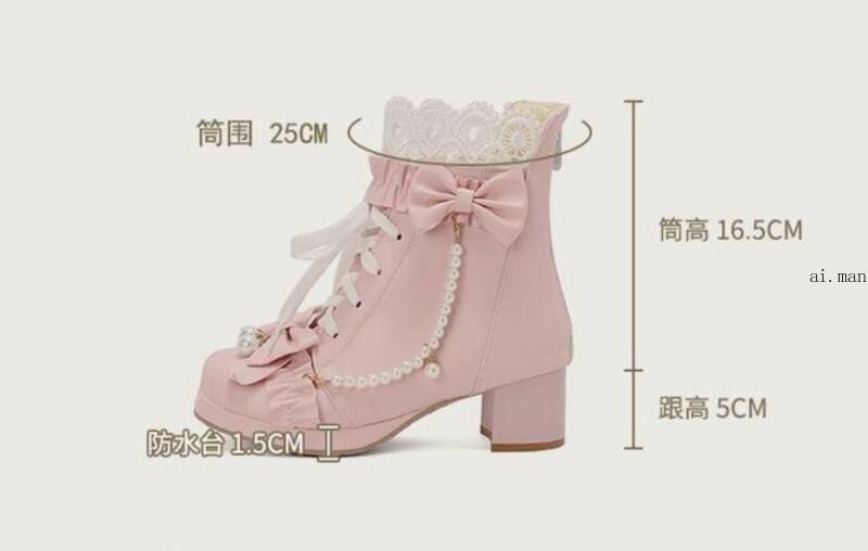 Women Bow Round Toe Block Heel Ankle Boot Lace Lolita Boot Sweety Mary Jane Shoe
