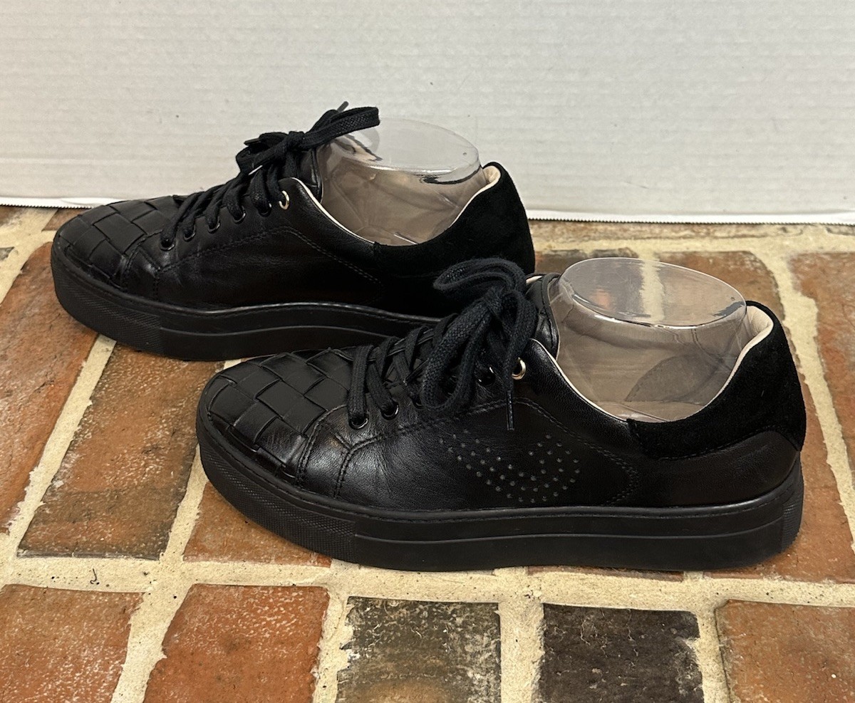 JATAREA Black Leather Sneakers Basket Weave Platform Comfort Shoes Women’s 8
